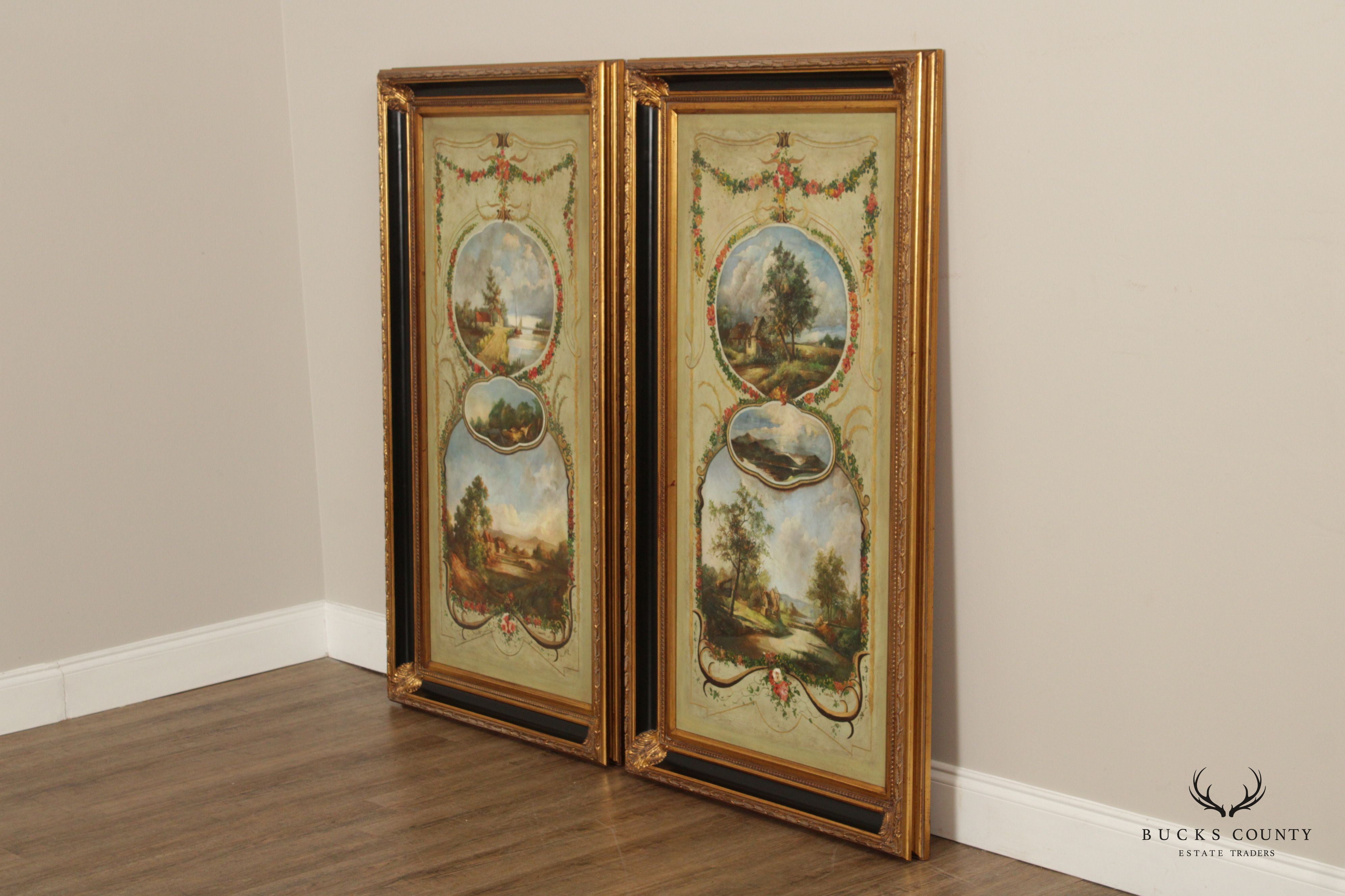 French Rococo Style Pair of Decorative Paintings