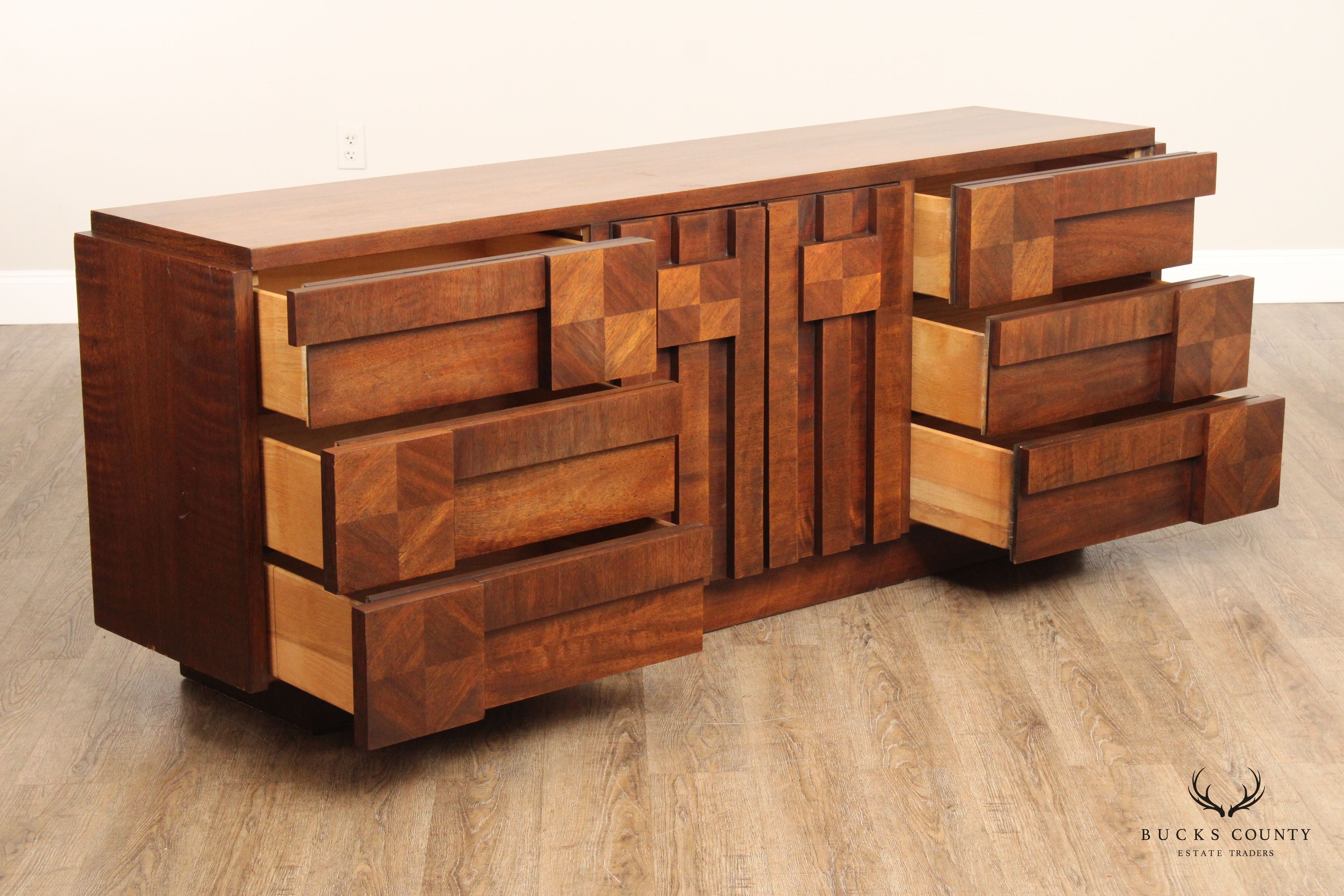 Lane 'Staccato' Brutalist Mid Century Modern Walnut Triple Chest