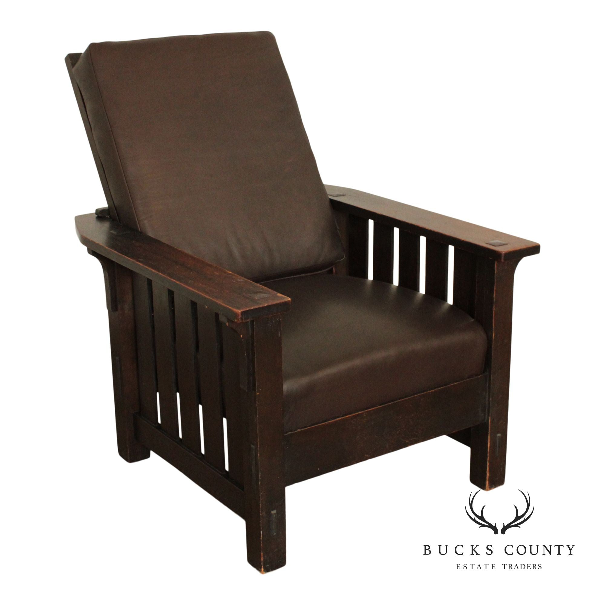 L & JG Stickley Antique Mission Oak and Leather Morris Chair
