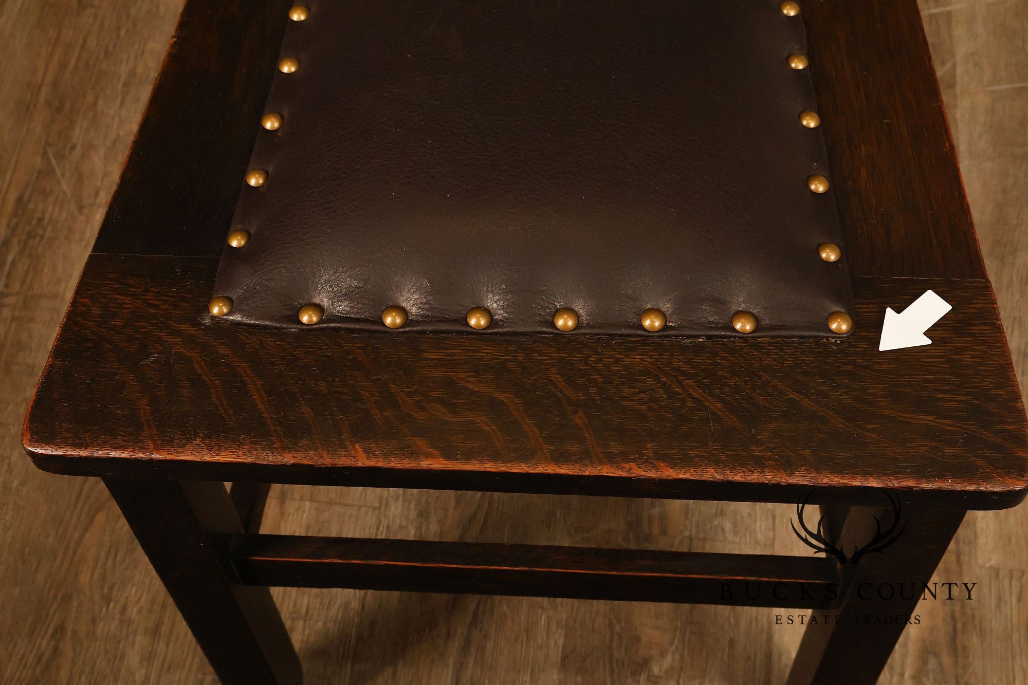 Mission Style Antique Oak Rabbit Ear Side Chair With Leather Seat