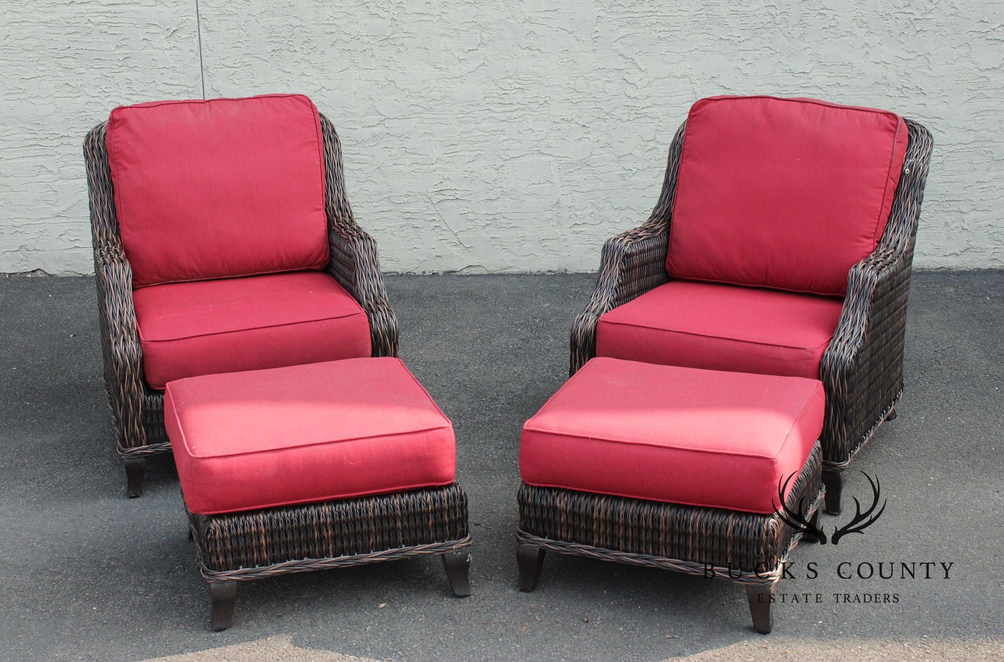 Patio Renaissance Pair of 'Monticello' Lounge Chairs and Ottomans