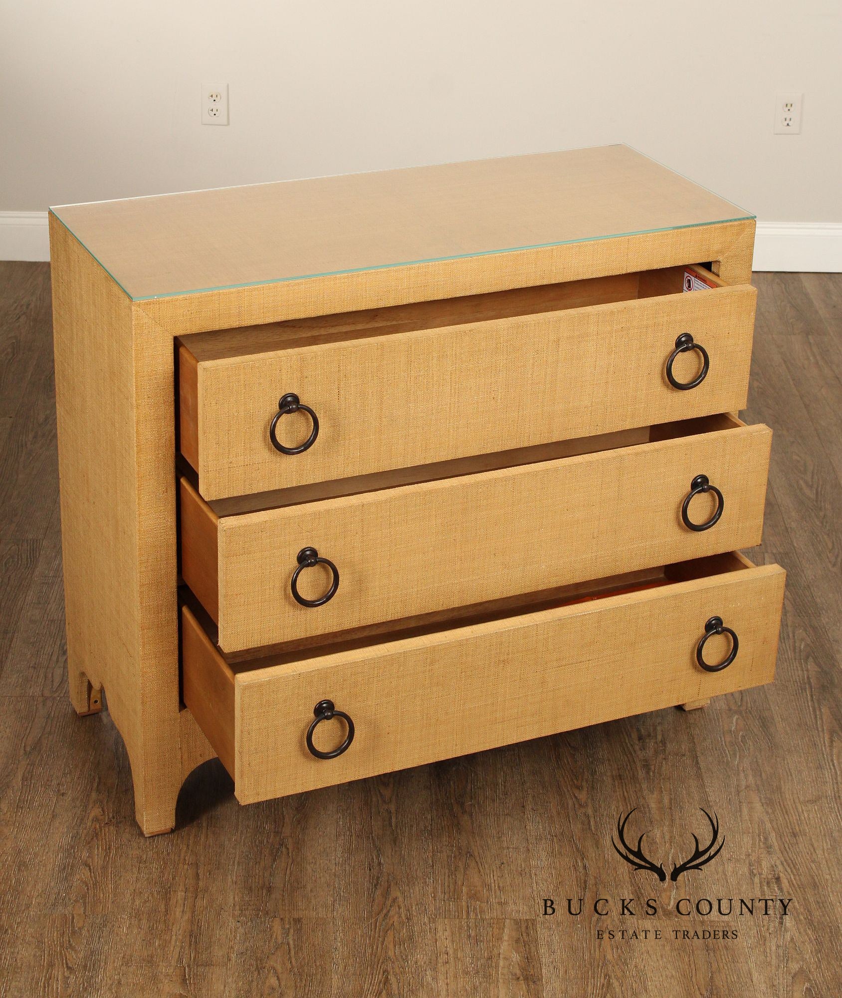 Barclay Butera 'Newport' Glass Top Raffia Chest of Drawers