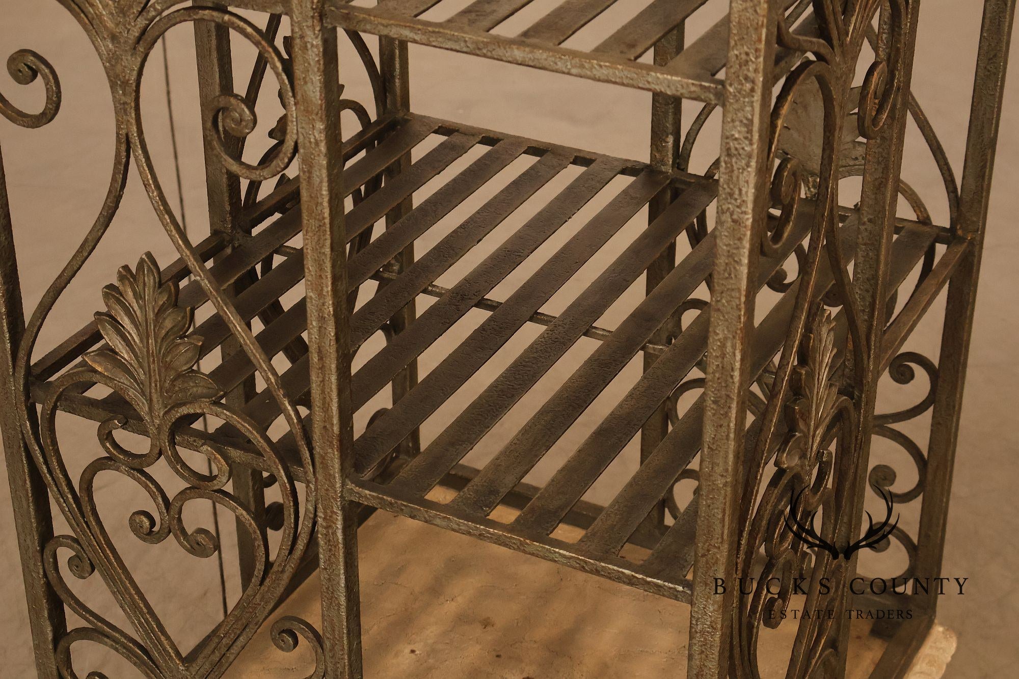 French Baroque Style Wrought Iron Scrollwork Birdcage Etagere Display Shelf