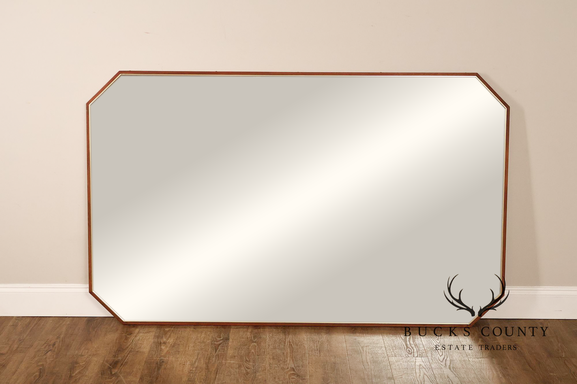 Mid Century Modern Walnut Frame Large Octagonal Mantel Mirror