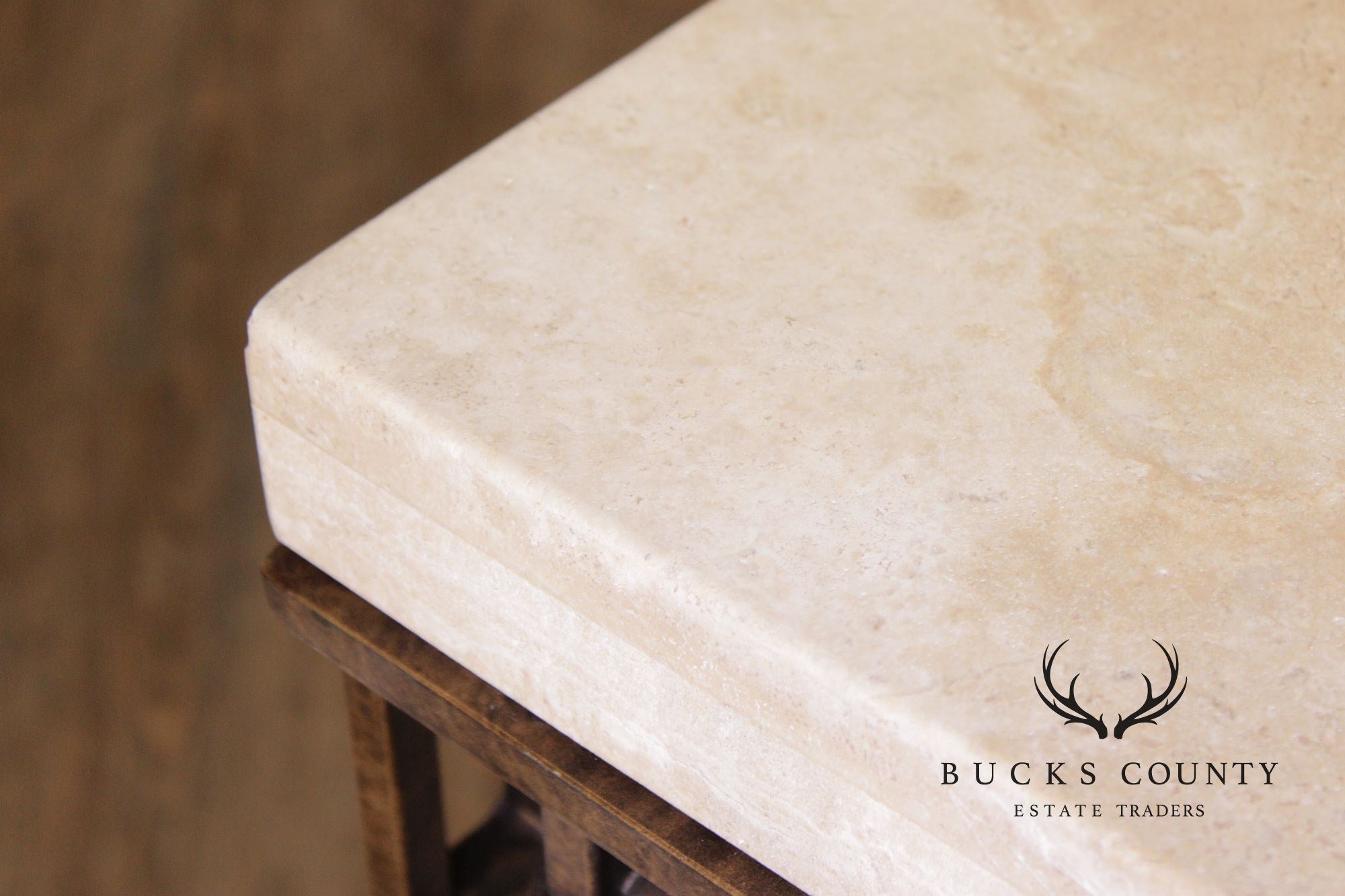 Wrought Iron Travertine Top Long Console Table