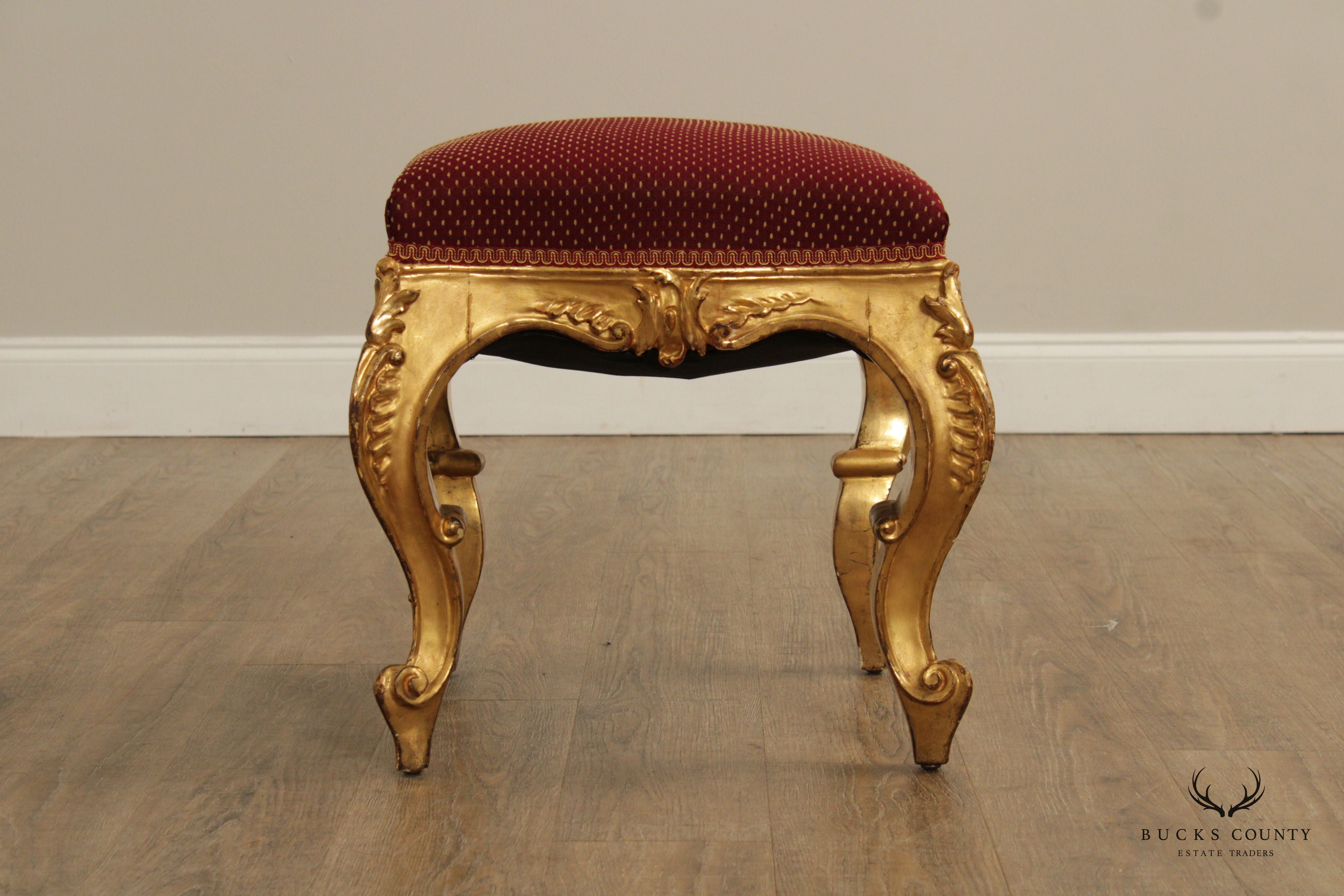 Antique Italian Rococo Style Giltwood Stool