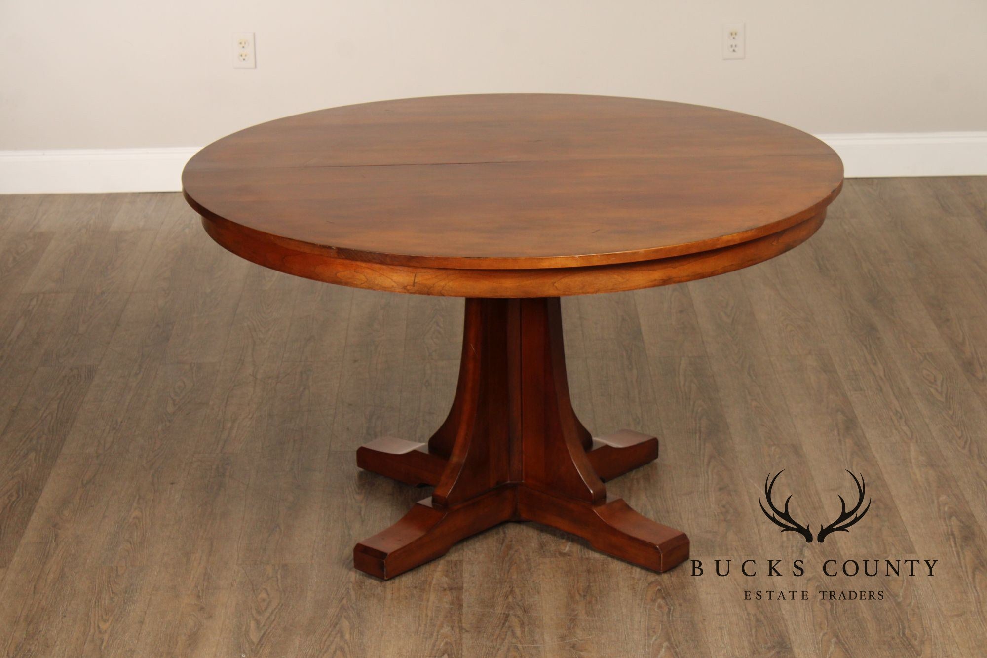 Stickley Mission Collection Round Cherry Expandable Pedestal Dining Table