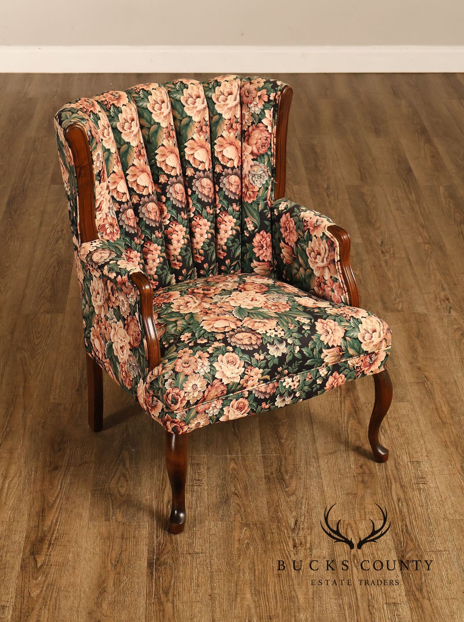 Queen Anne Style Vintage Channel Back Armchair