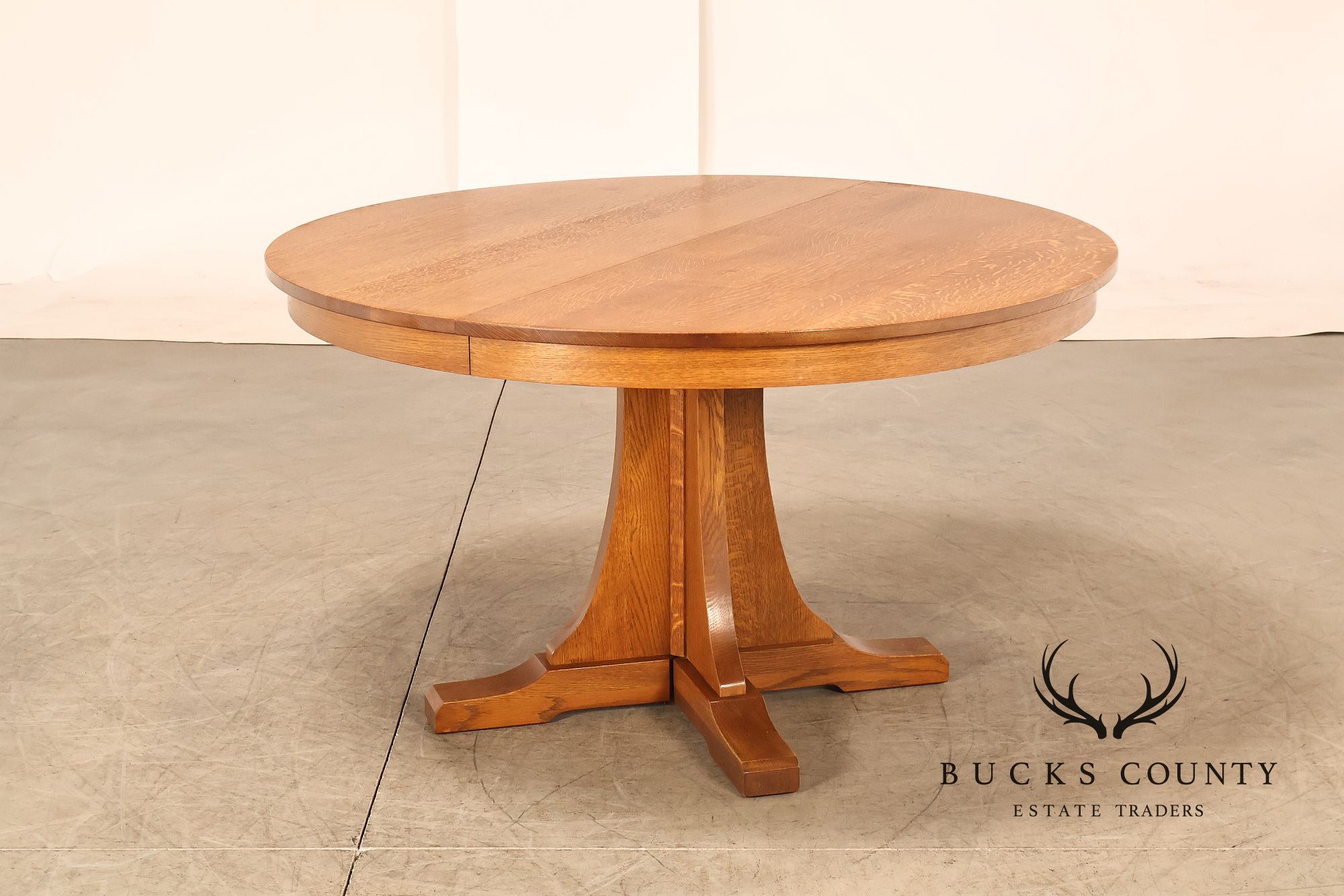 Stickley Mission Collection Round Oak Extension Dining Table With 3 Leaves In 35 Fayetteville Finish