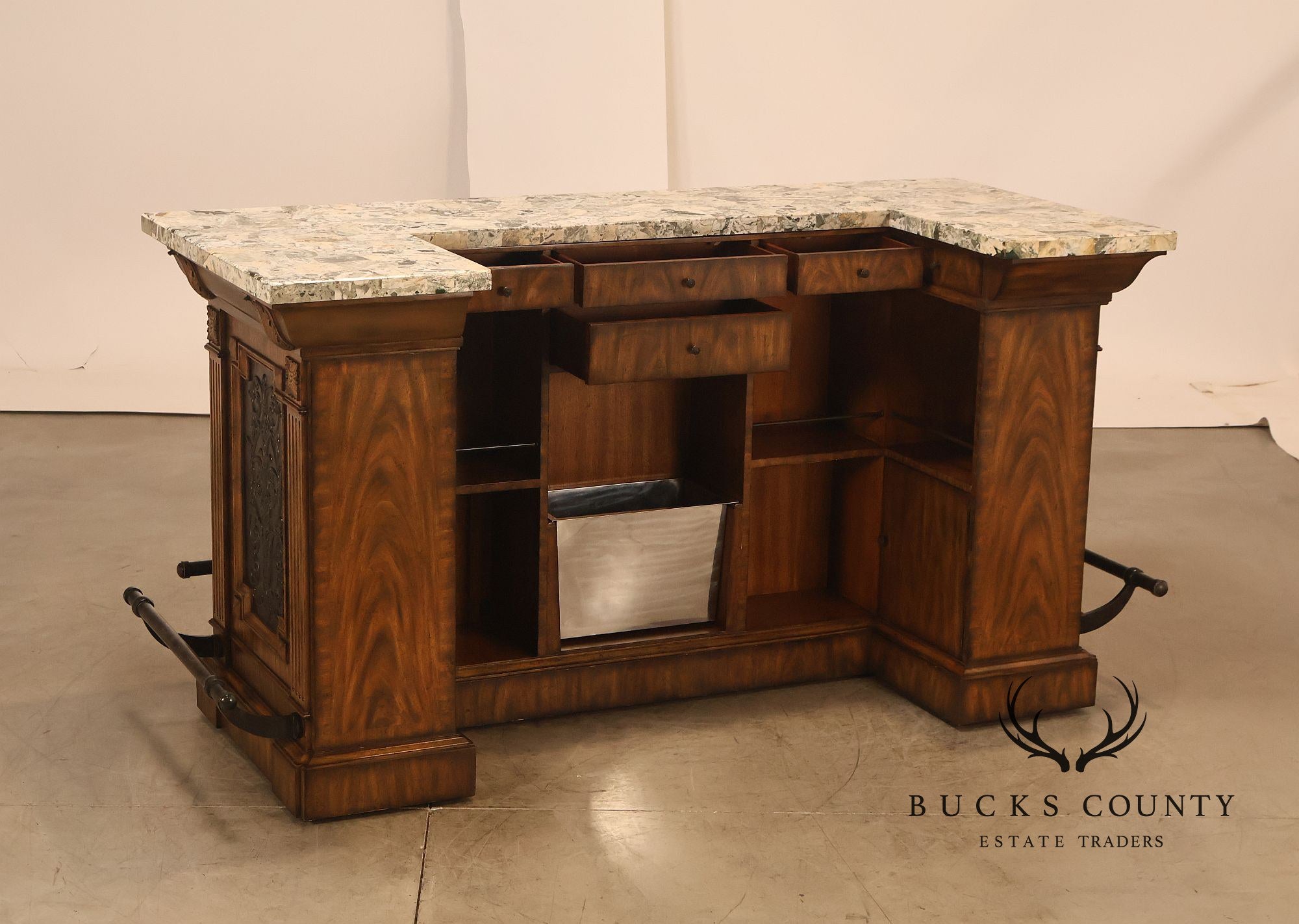 Maitland-Smith Neoclassical Style Faux Marble Top Home Bar