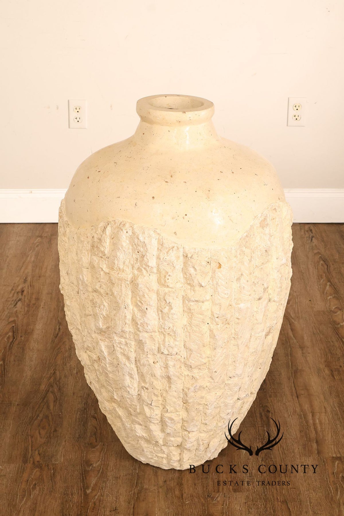 Pair Of Mactan Coral Limestone Tessellated Carved Stone Urns