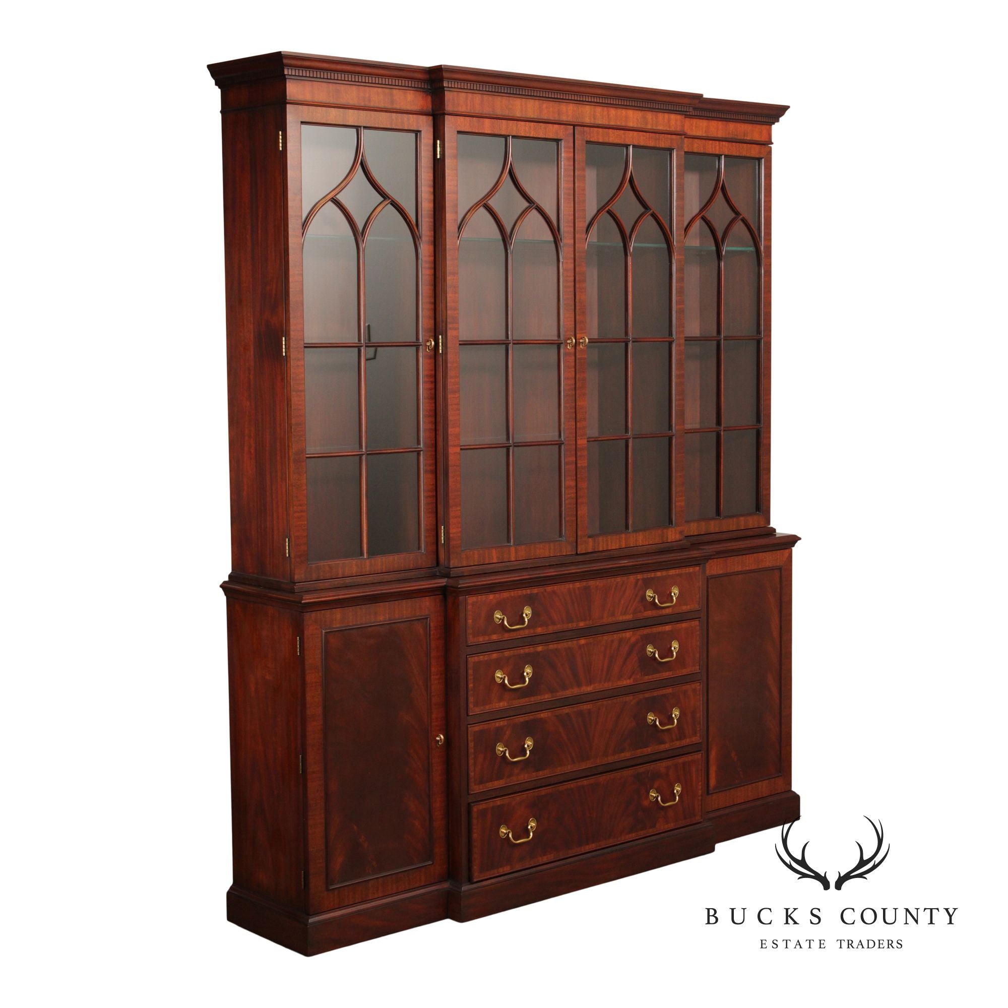 Henkel Harris Georgian Style Mahogany Breakfront Bookcase