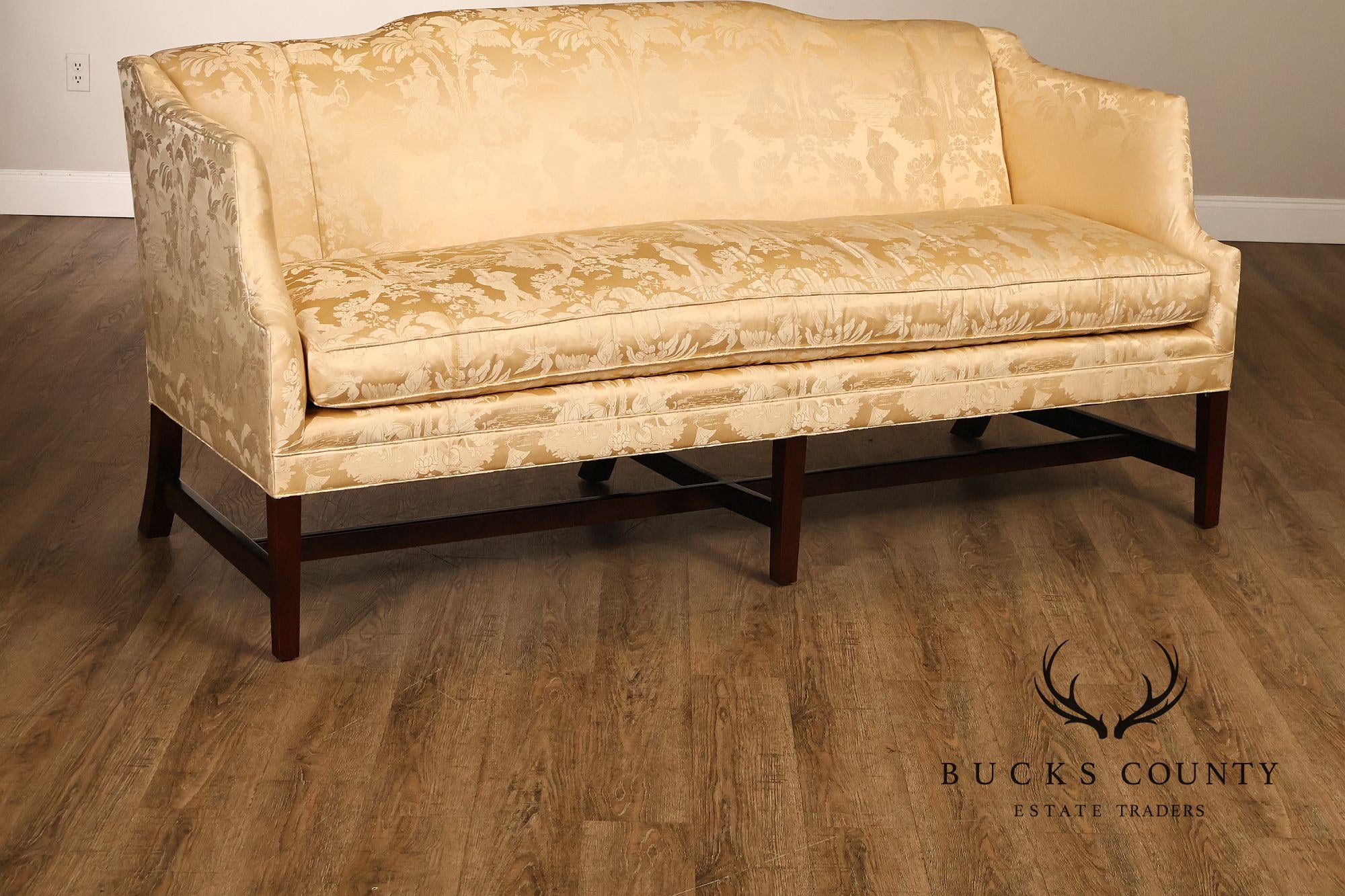 Southwood Federal Style Mahogany Frame Damask Upholstered Sofa