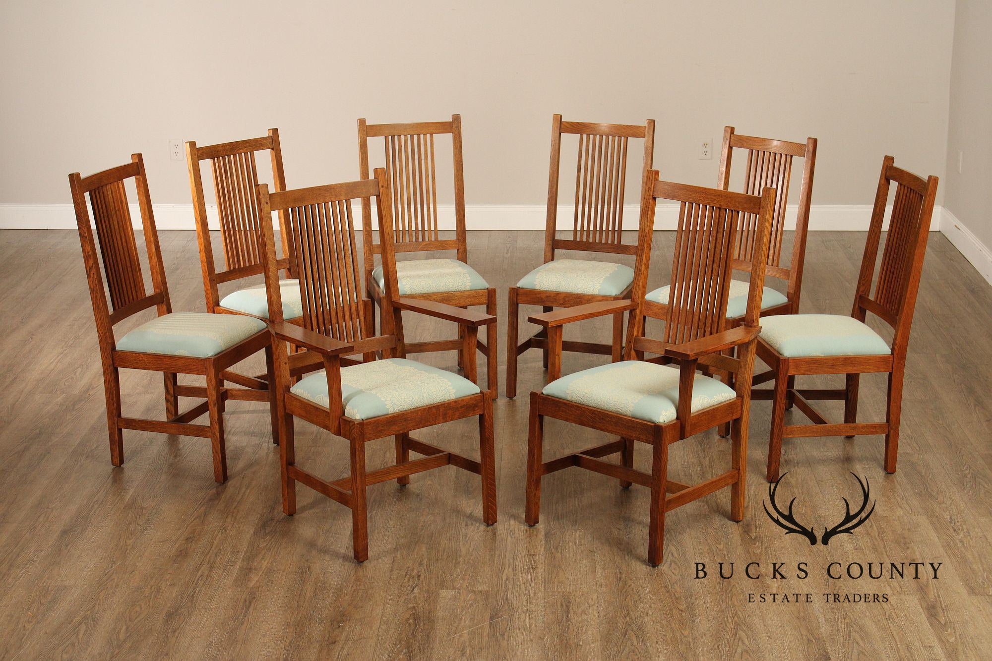 Stickley Mission Collection Set Of Eight Oak Dining Chairs