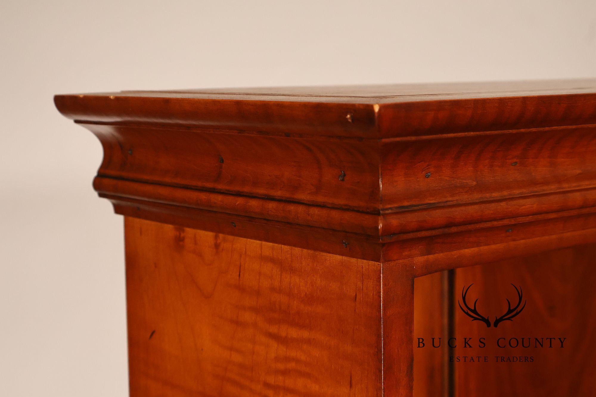 Tiger Maple Custom Step Back Hutch With Upper Open Shelving