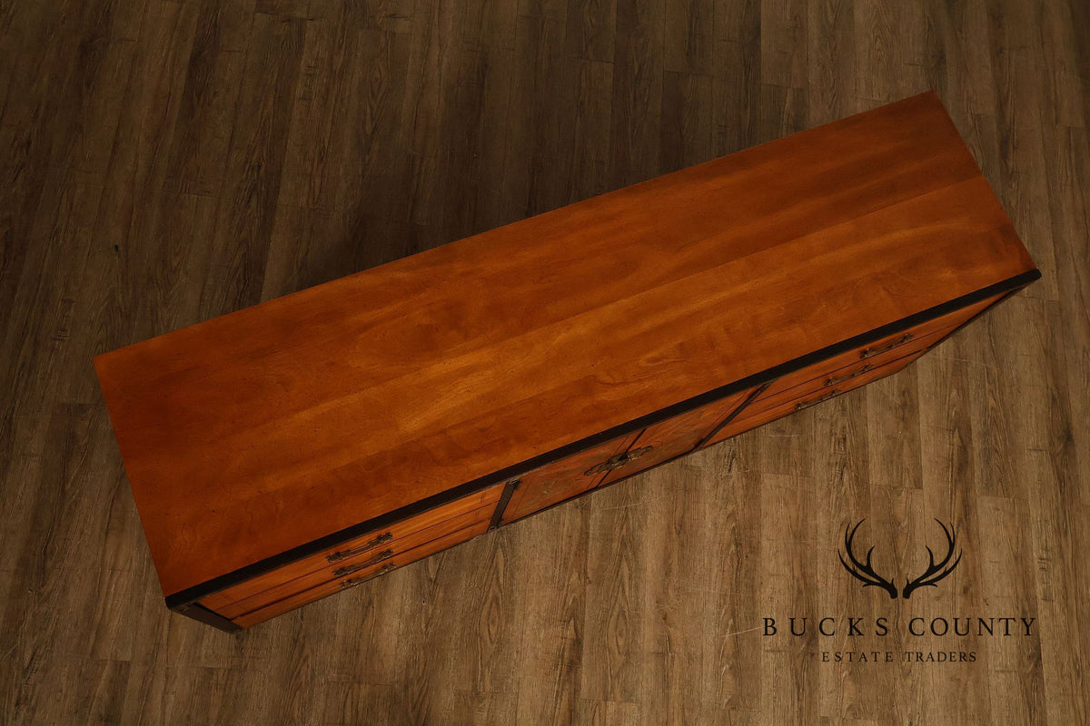 Bassett Campaign Style Walnut Triple Dresser