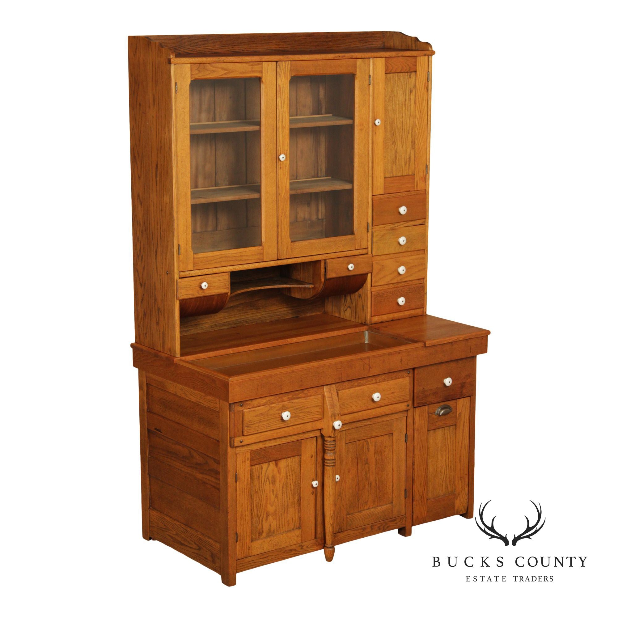 Antique American Hutch With Copper Dry Sink And Pull-Out Cutting Board