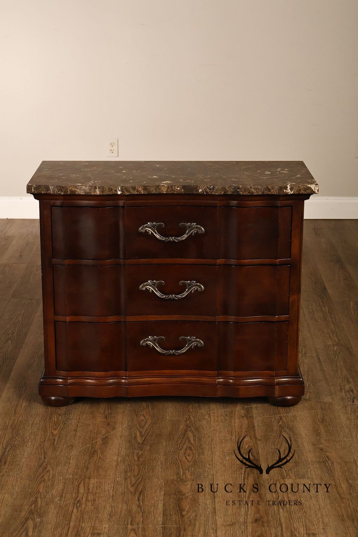 Bernhardt French Provincial Pair Of Marble Top Three-Drawer Nightstands