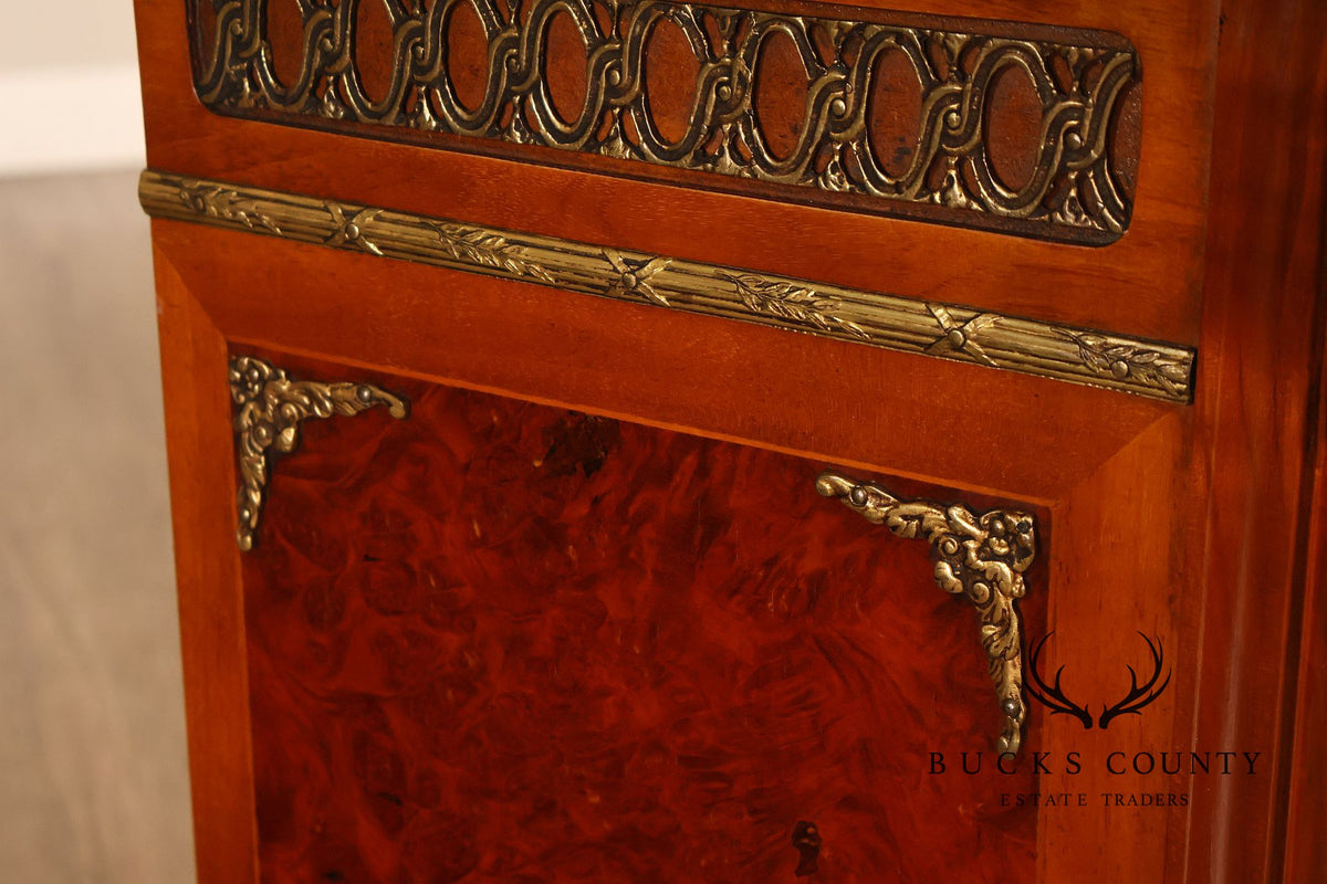 Louis XVI Style Marble Top Marquetry And Bronze Mounted Cabinet