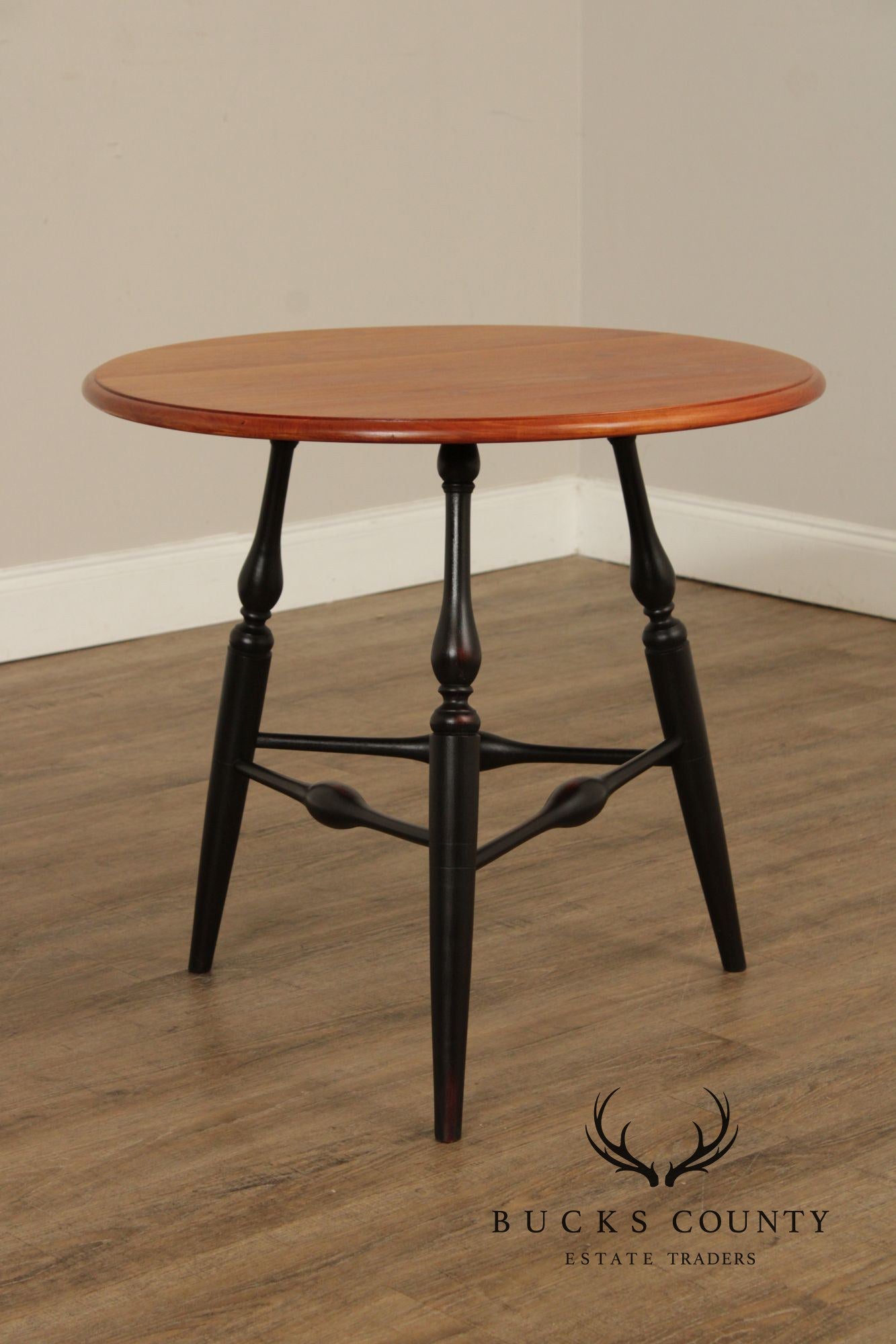 Custom Crafted Windsor Style Round Cherry and Ebonized Maple Side Table
