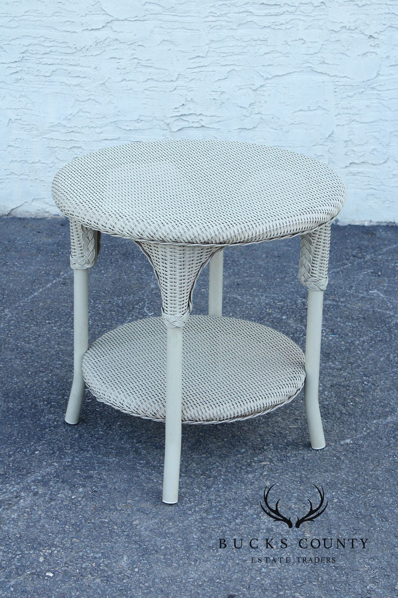 Lloyd Flanders Glass Top Wicker Patio Side Table