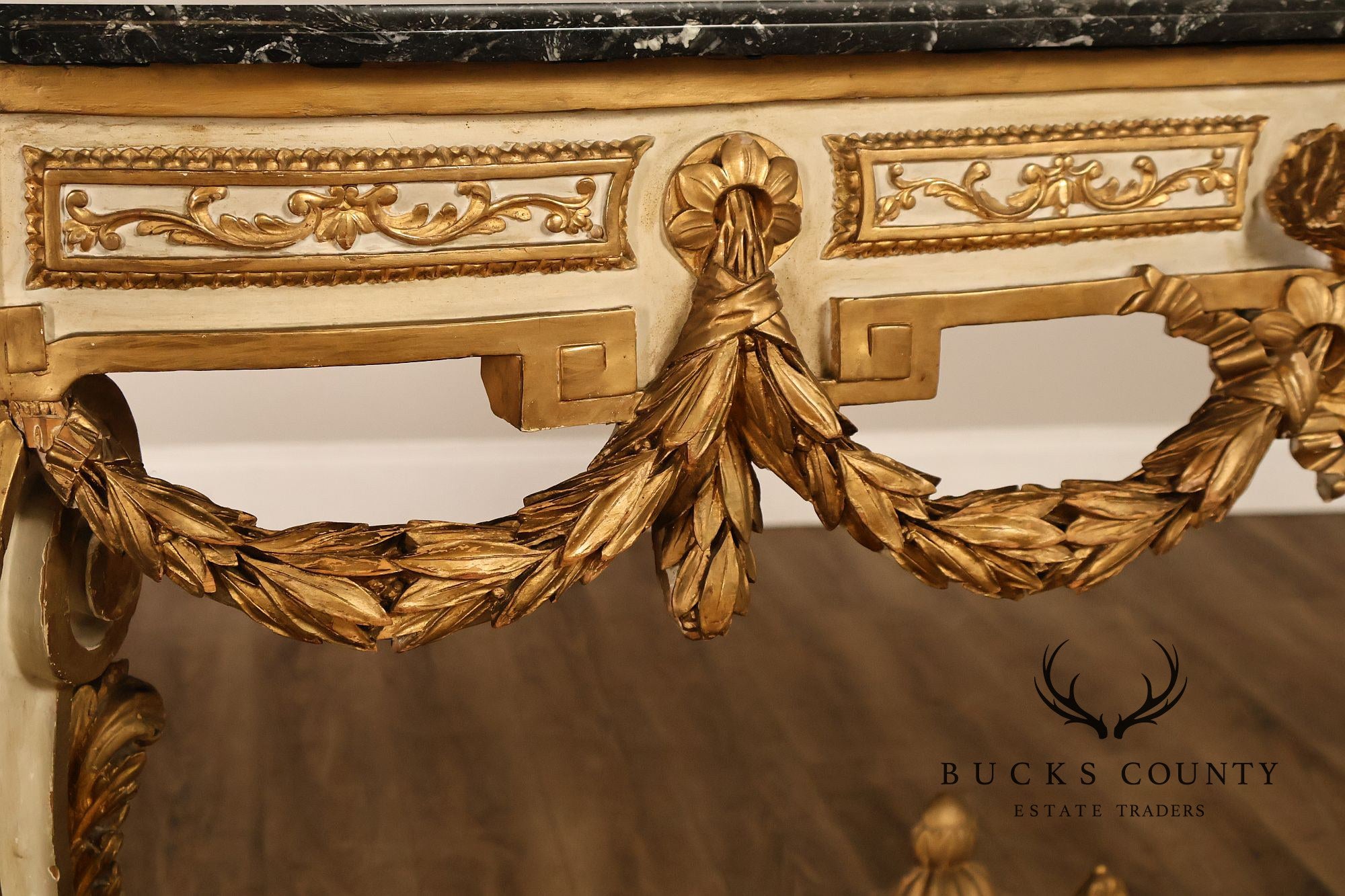Louis XV Style Giltwood And Painted Demilune Marble Top Console Table