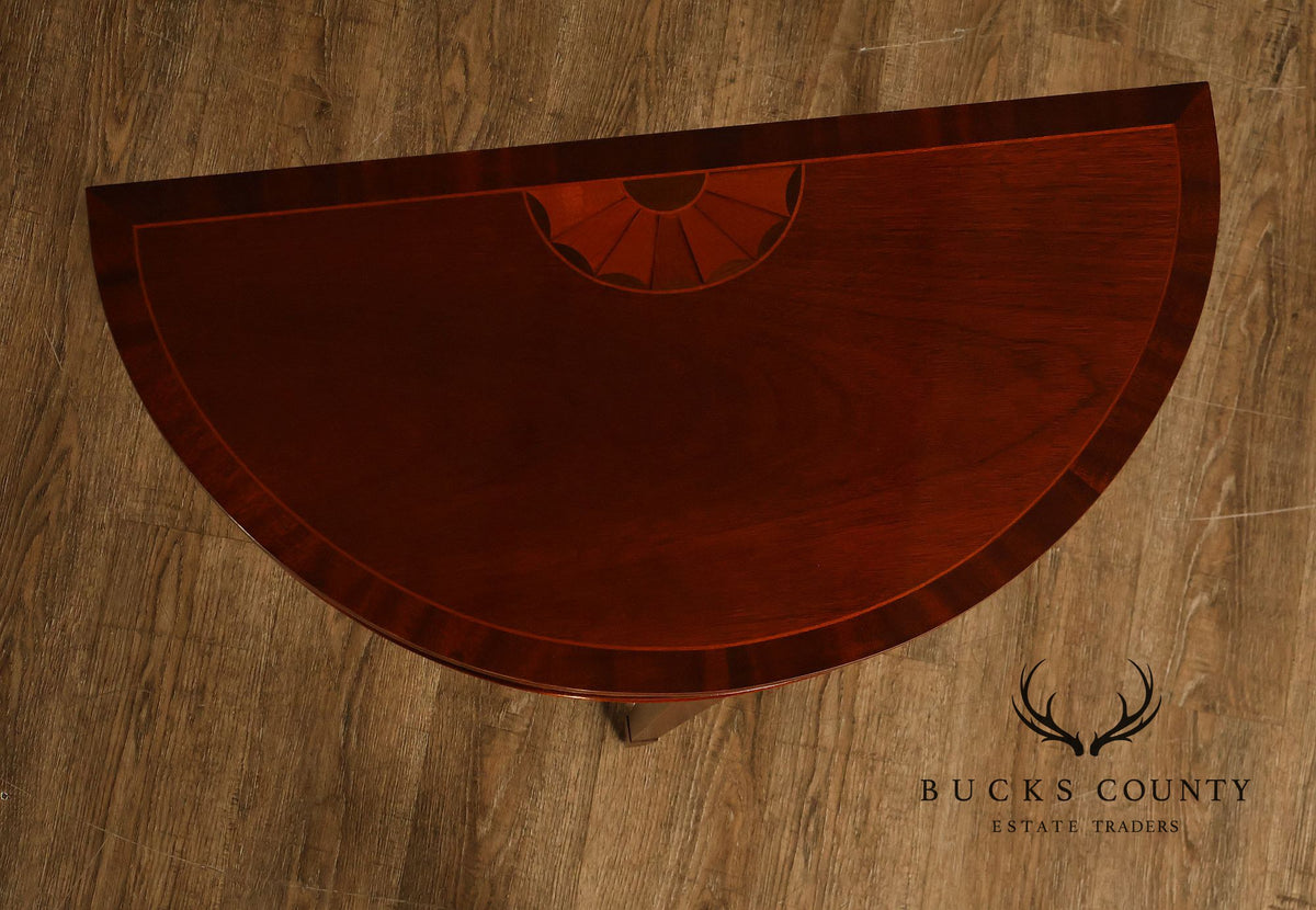 Baker Furniture Federal Style Mahogany Inlaid Demilune Console Table