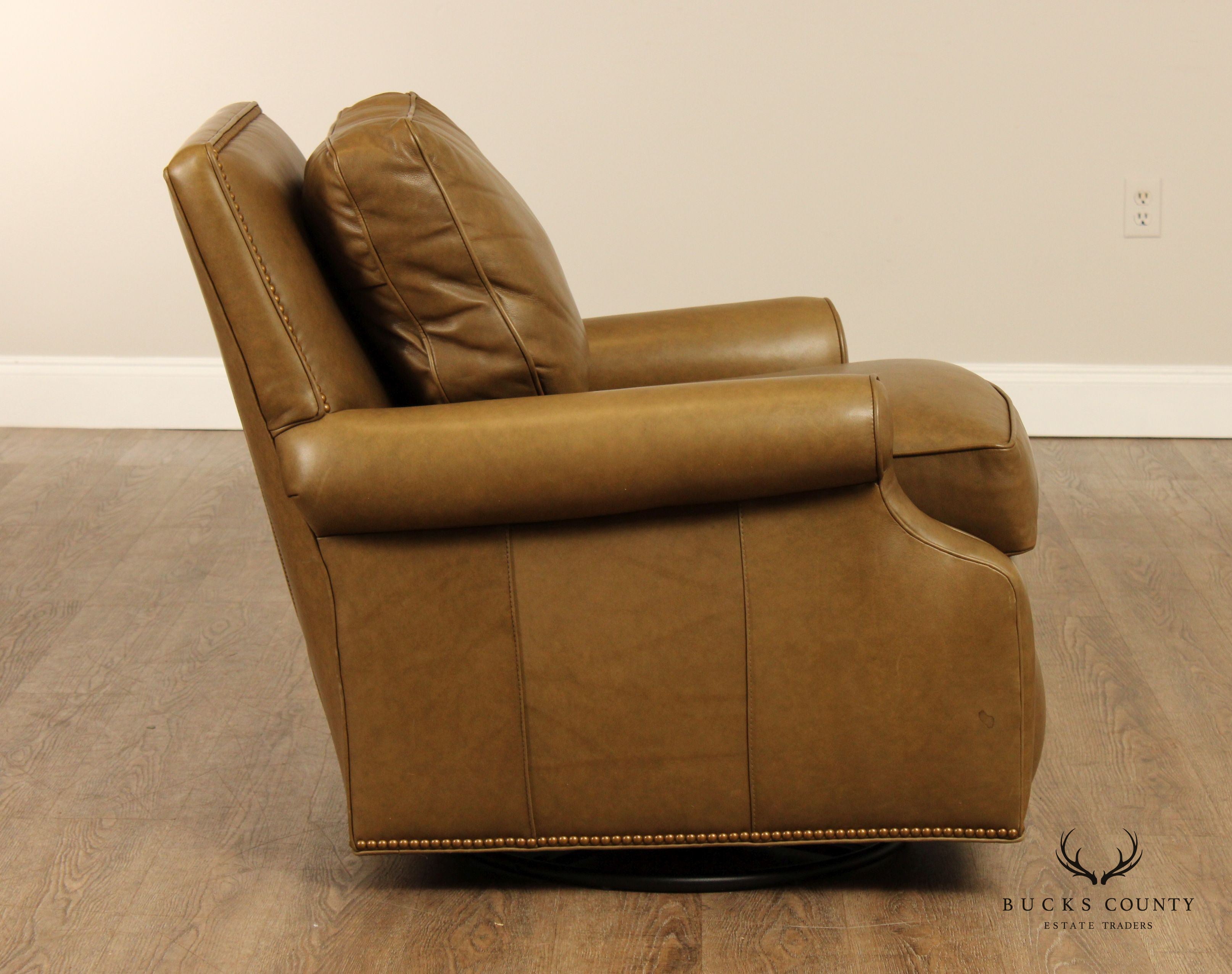 Hancock & Moore Leather Swivel Glider Lounge Chair