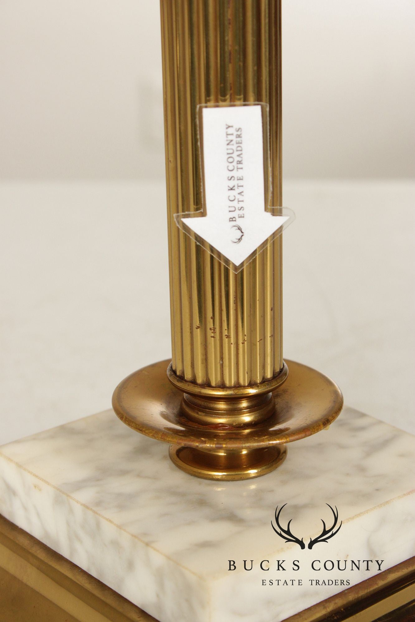 Classical Style Vintage Pair of Brass and Marble Candelabra