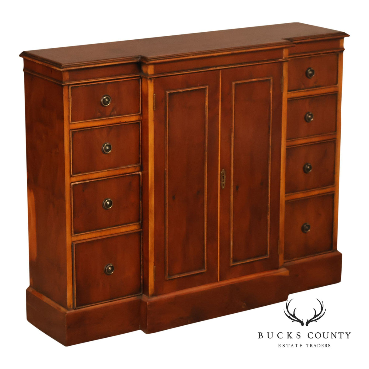 Narrow English Georgian Style Eight-Drawer Buffet Sideboard Credenza
