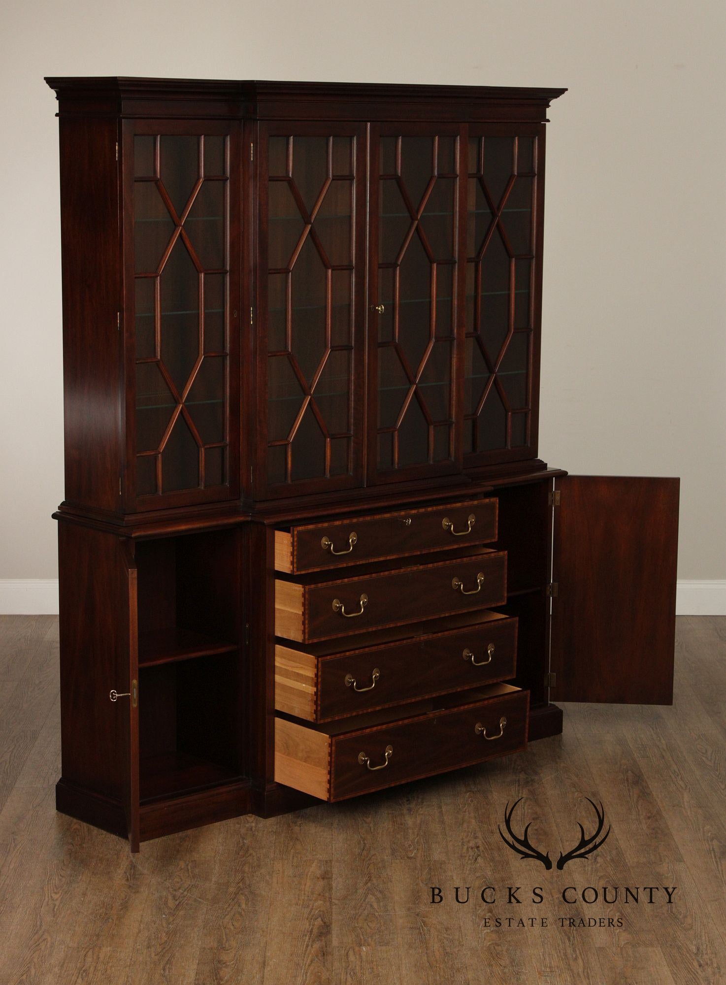 Henkel Harris Chippendale Style Mahogany Breakfront