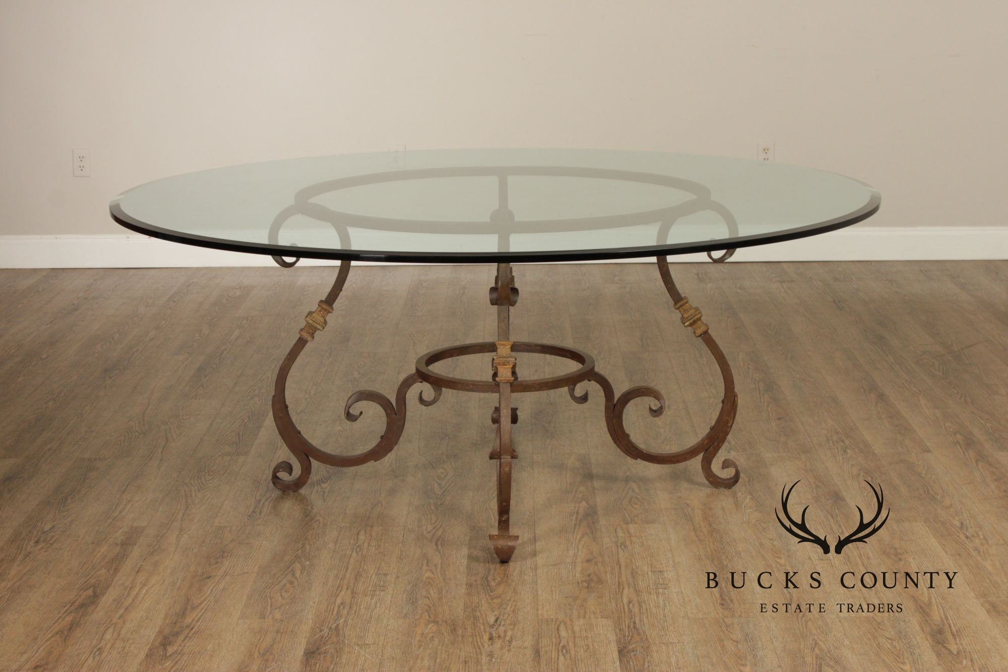 Italian Style Wrought Iron 72 Inch Round Glass Top Dining Table