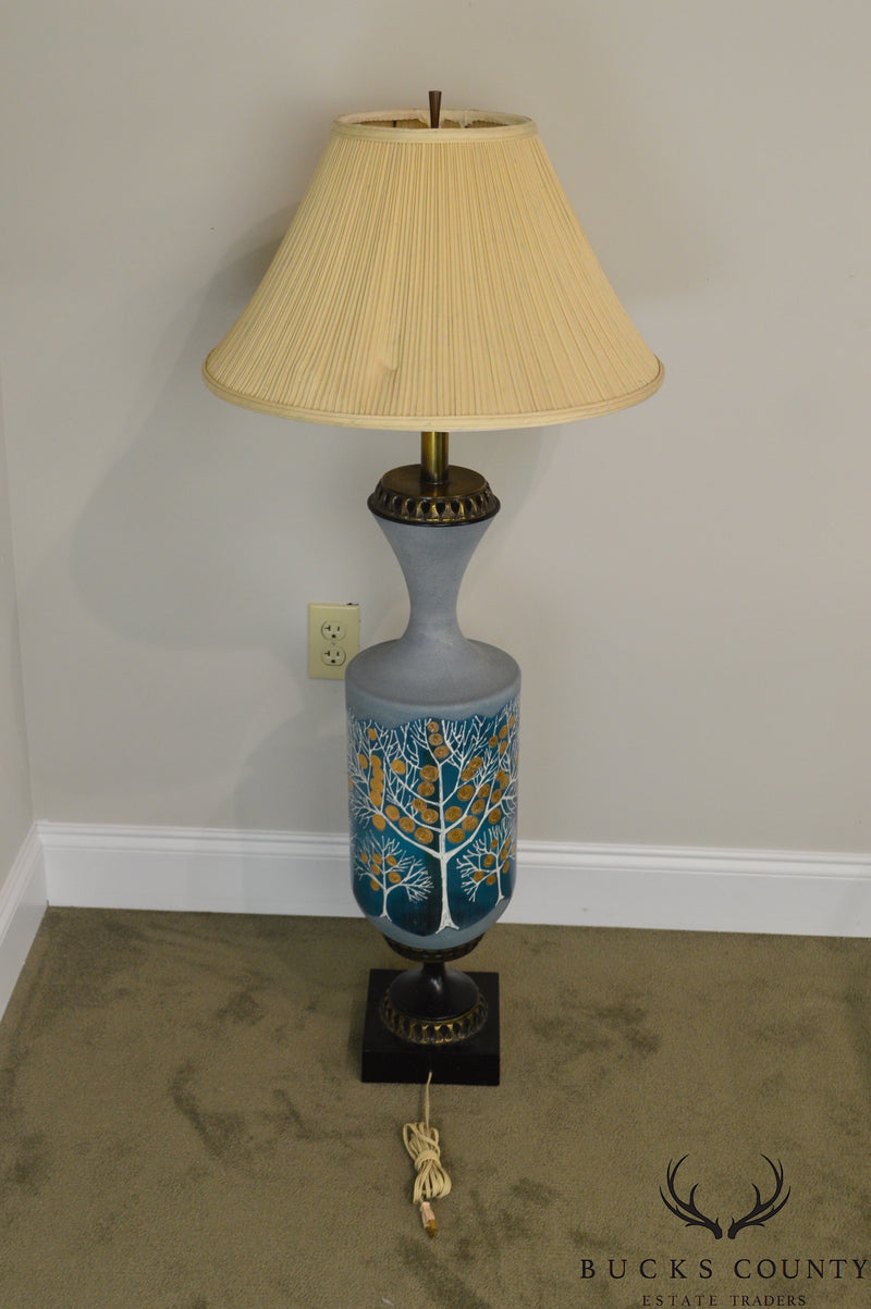 Mid Century Modern Frosted Art Glass Tree of Life Table Lamp