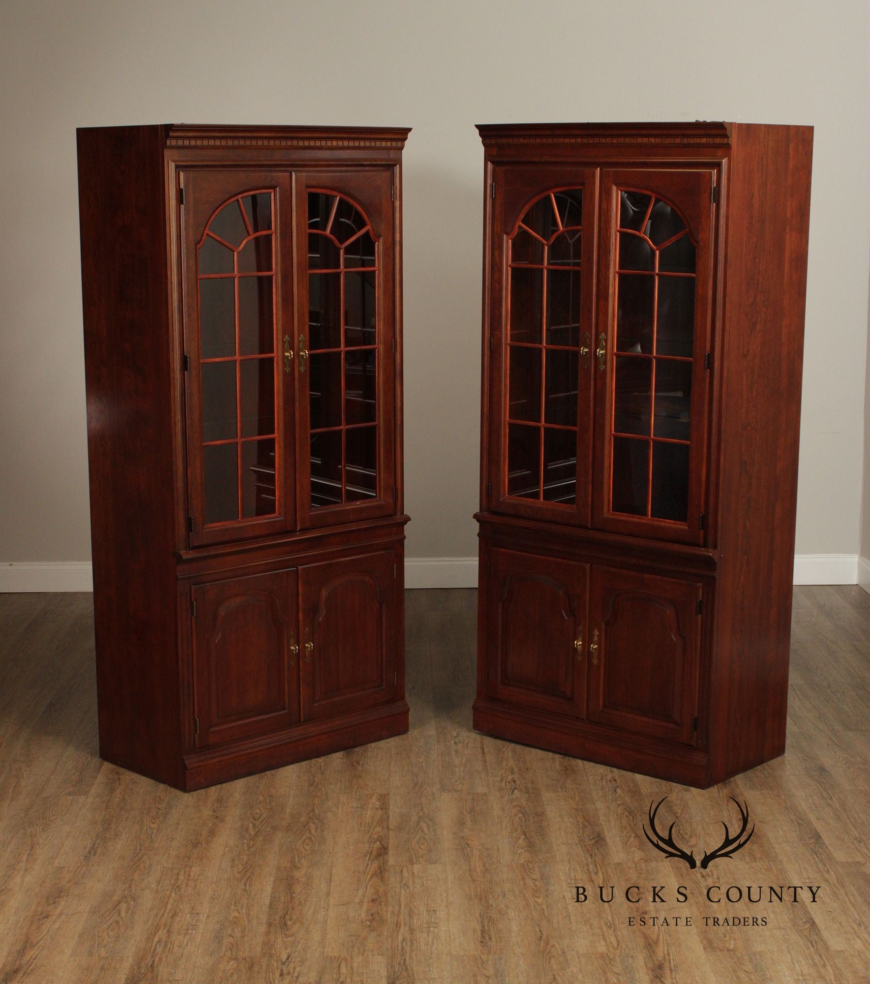 Traditional Pair Of Cherry Bookcase Display Cabinets