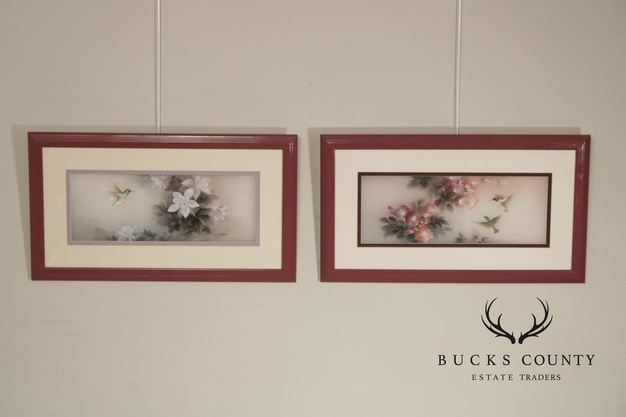 Lena Liu Chinese Pair of Bird and Flower Paintings on Silk