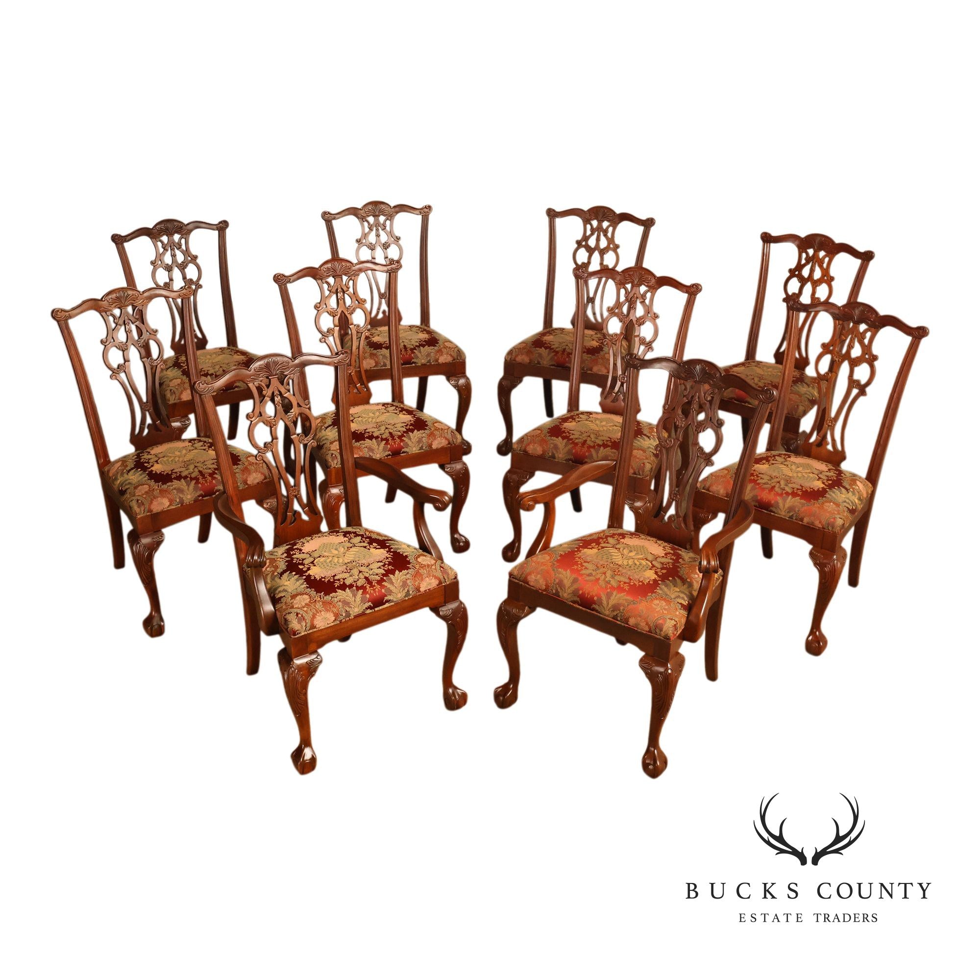 Ethan Allen 18th Century Mahogany Collection Set Of 10 Caved Dining Chairs