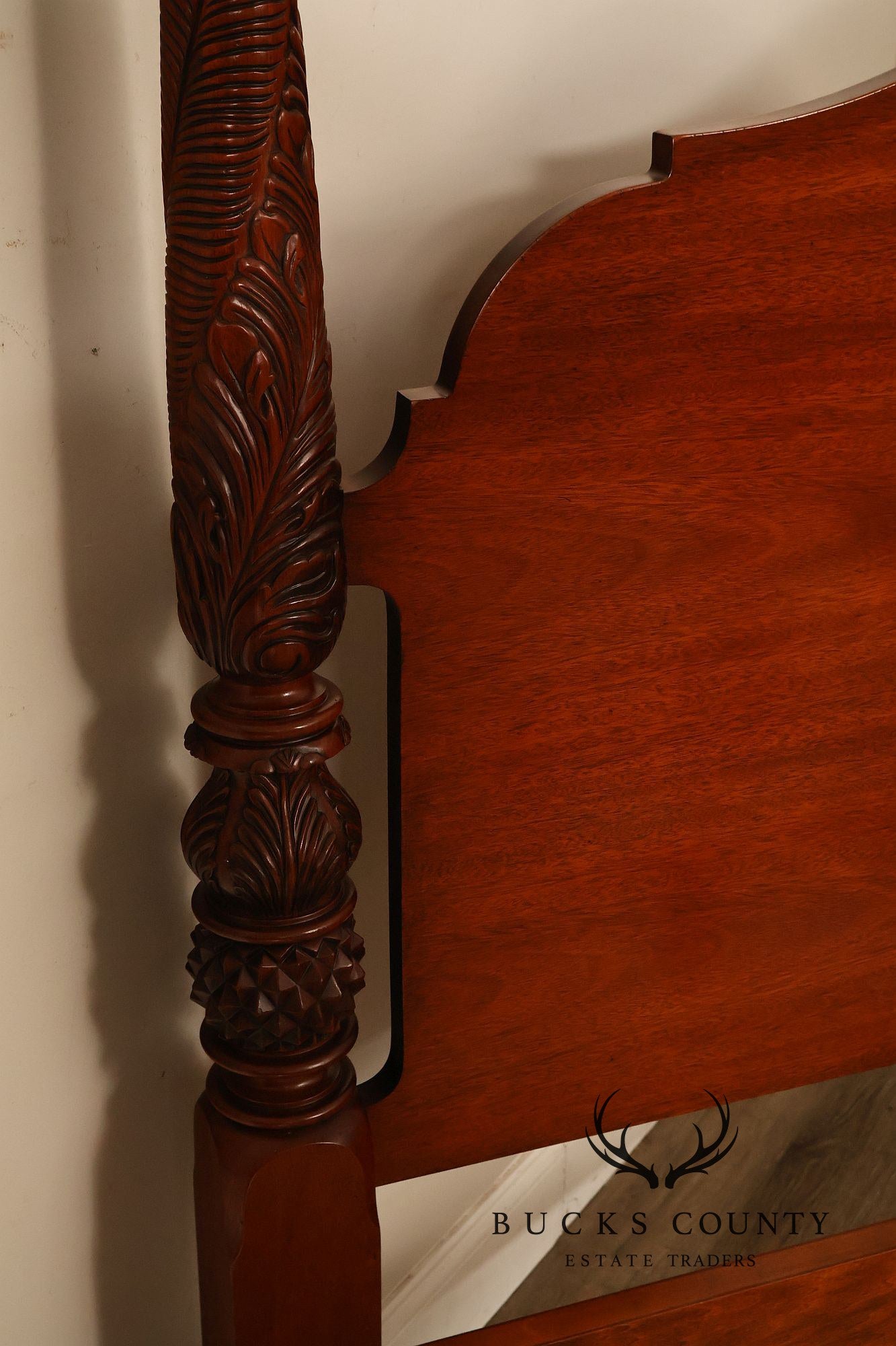 Carved Mahogany Four-Poster Queen Bed Frame
