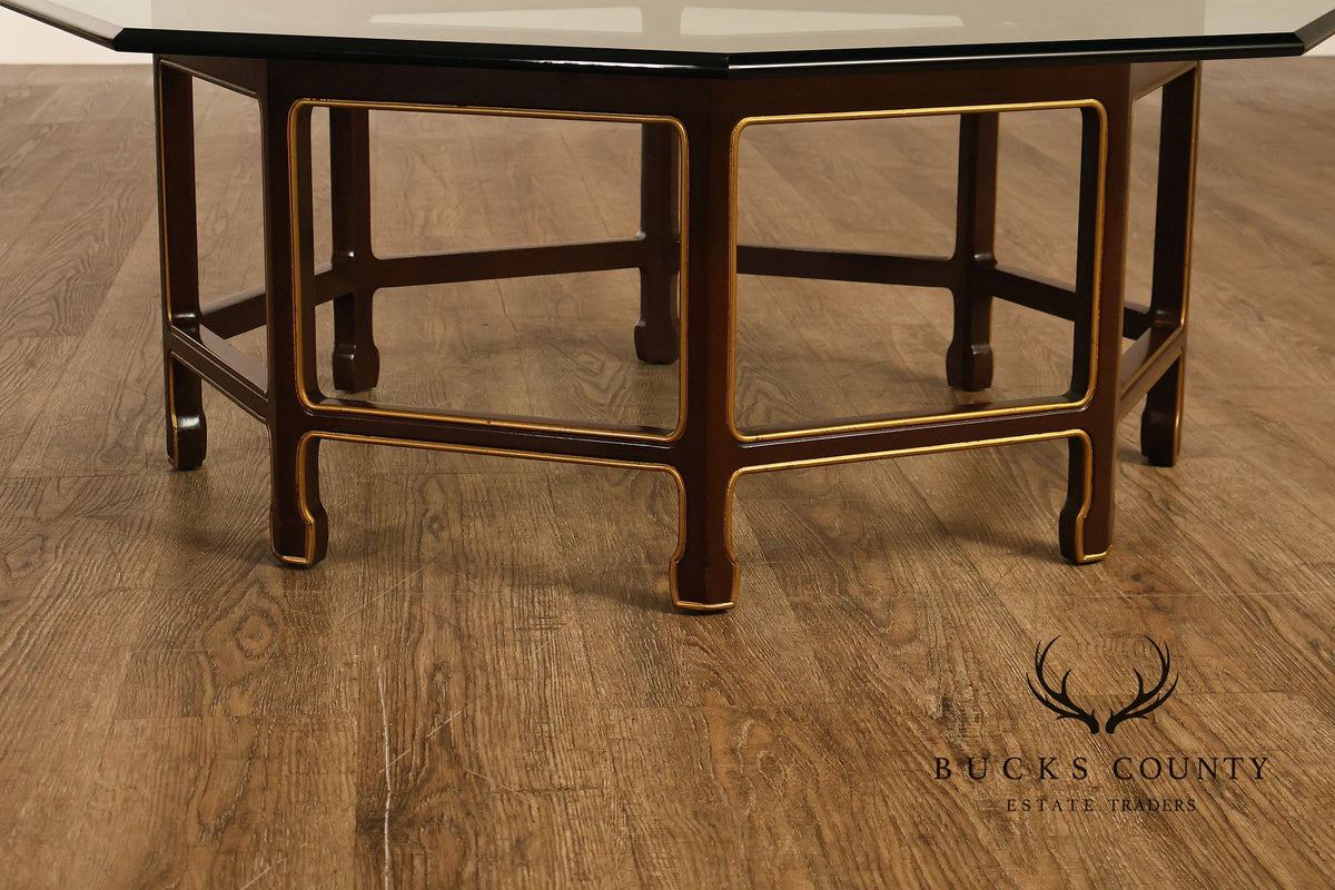 Asian Style Glass Top Octagonal Coffee Table