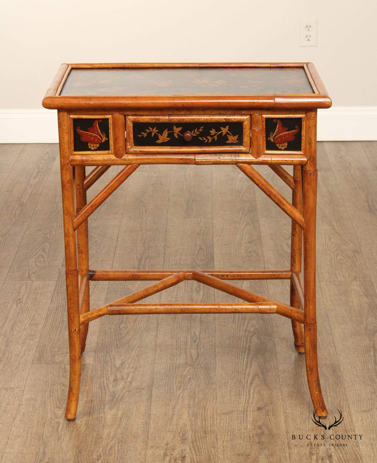 Chinoiserie Rattan Side Table
