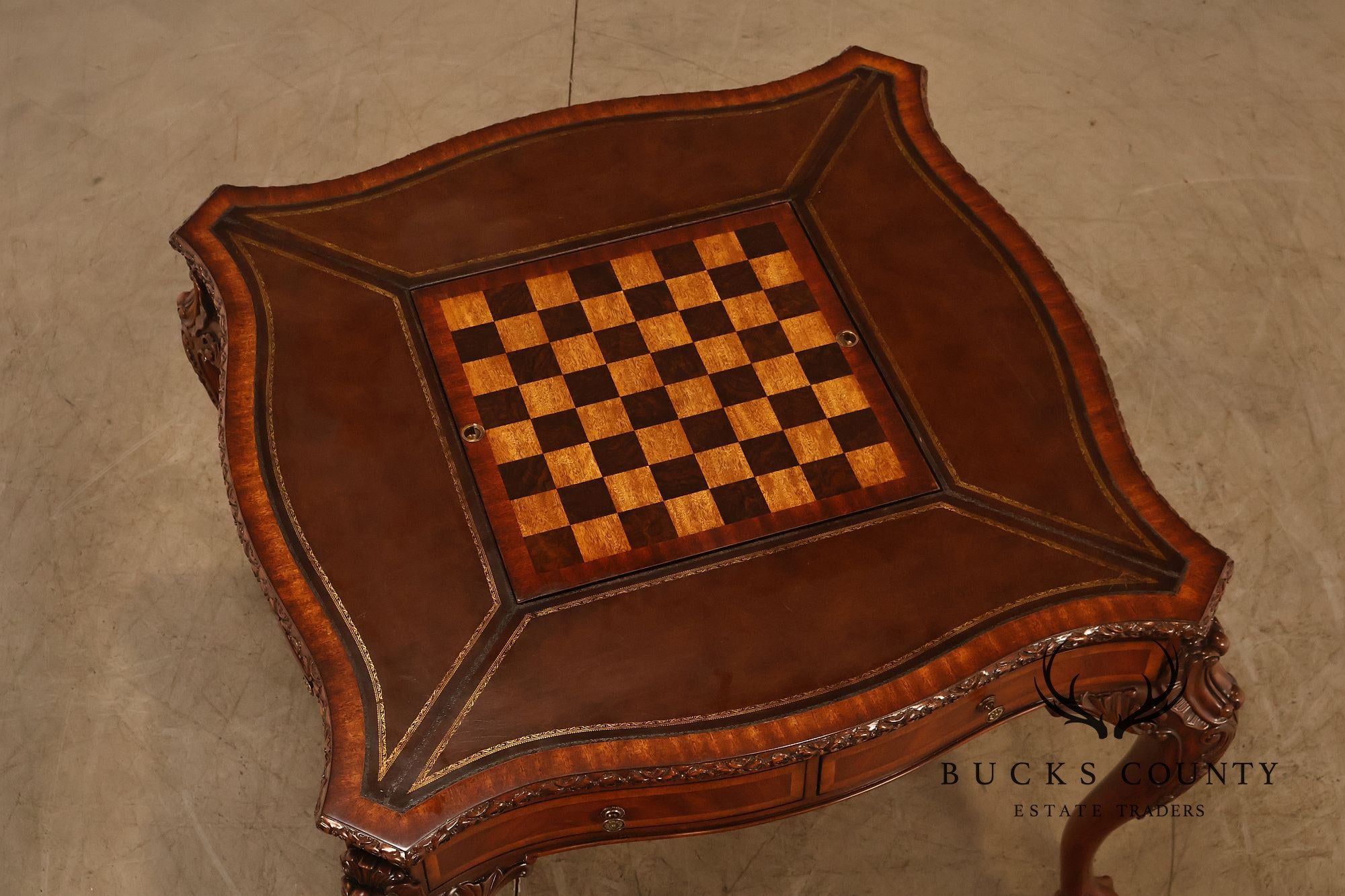 Lloyd Buxton Leather Top Four Drawer Gaming Table With Backgammon And Chess Board
