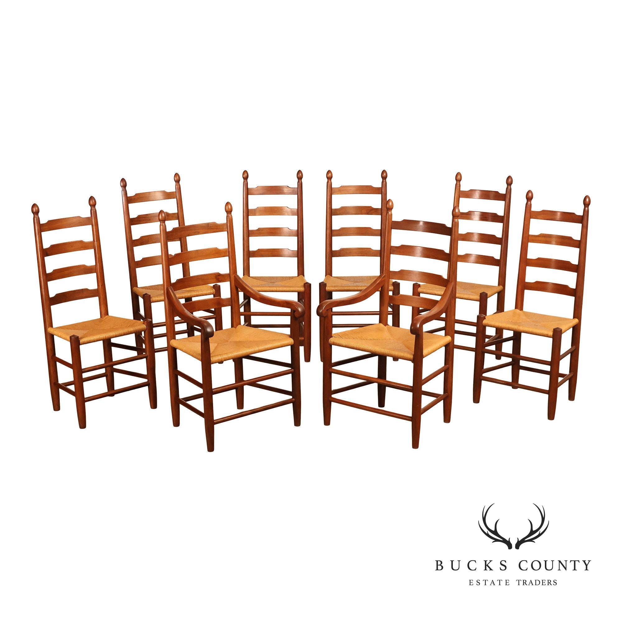 E.A. Clore Custom Walnut Set Of Eight Ladder Back Dining Chairs