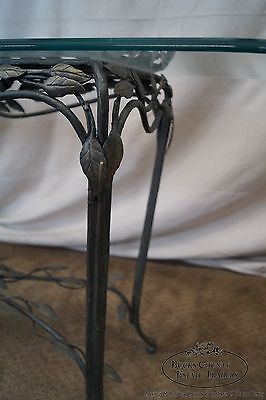 Ornate Leaf Design Iron Glass Top Sofa Table Console