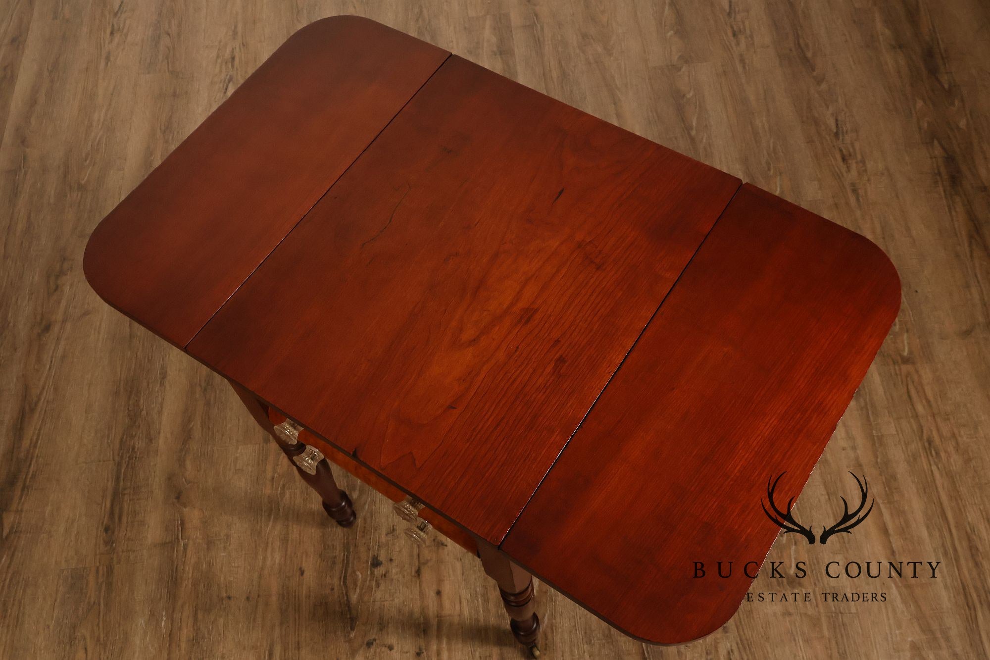 Antique American Sheraton Style Cherry And Tiger Maple Drop Leaf Work Table