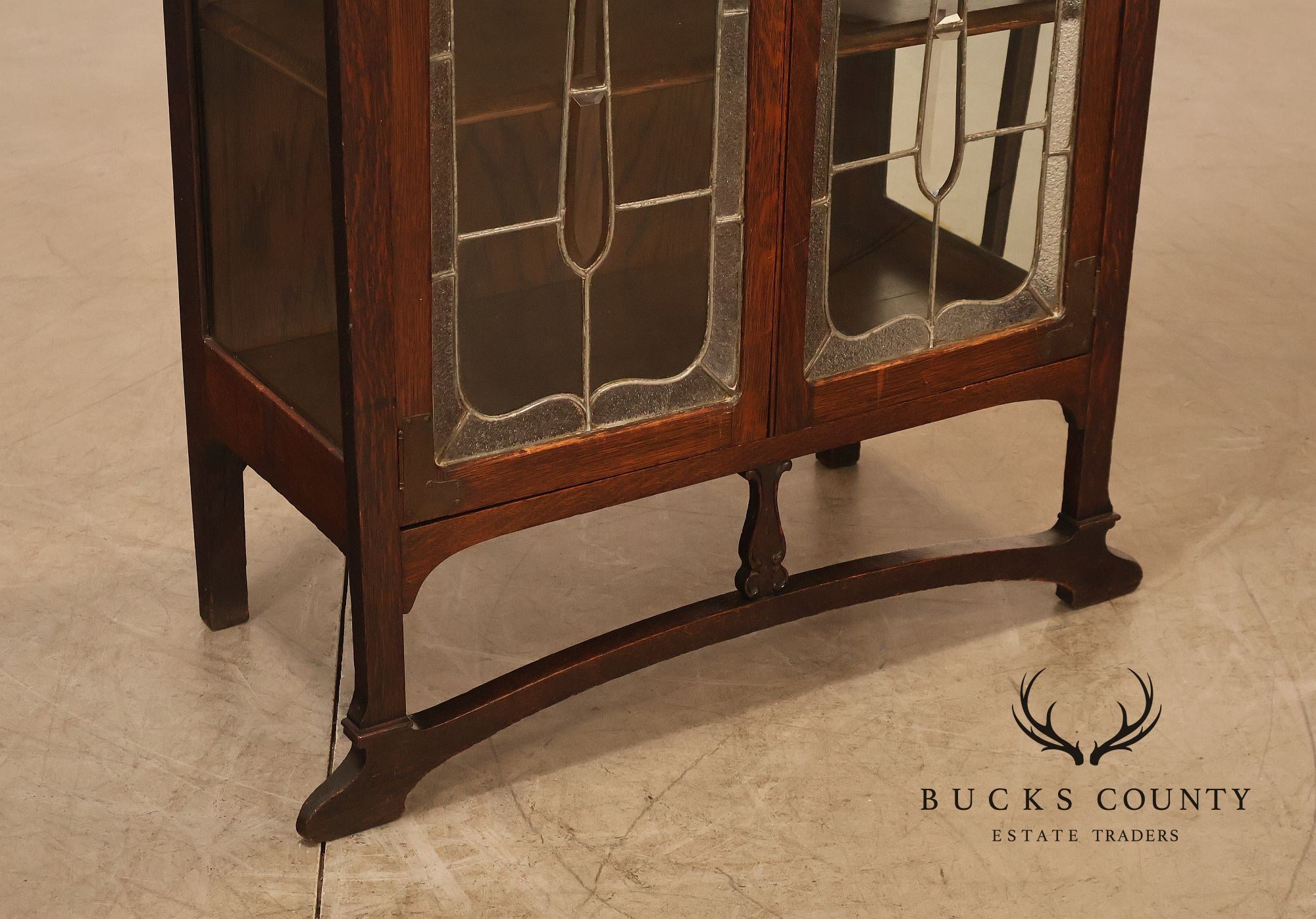 Antique Art Nouveau Leaded Glass Curio Cabinet