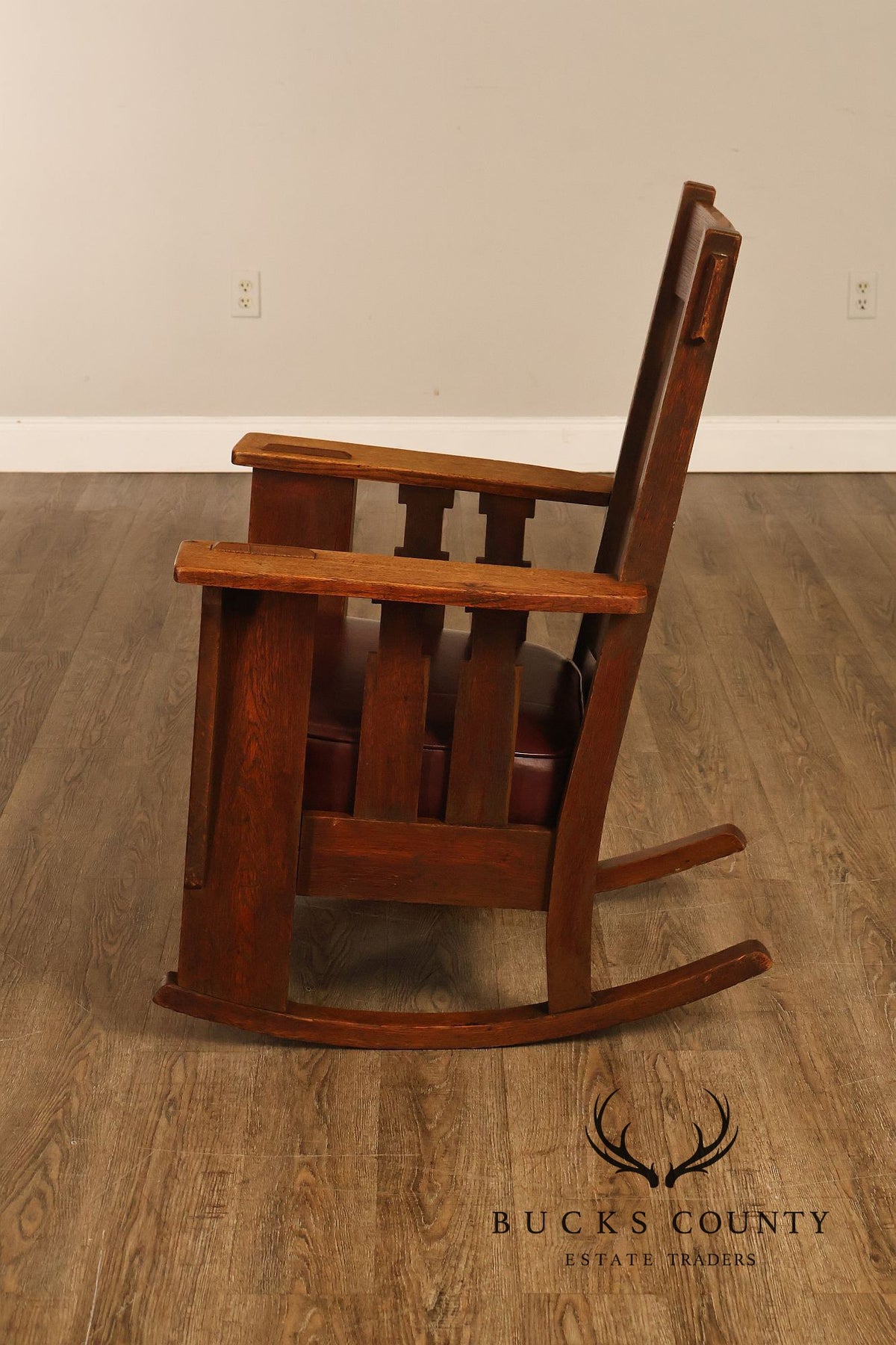 Antique Charles Stickley Mission Oak High Back Rocking Chair