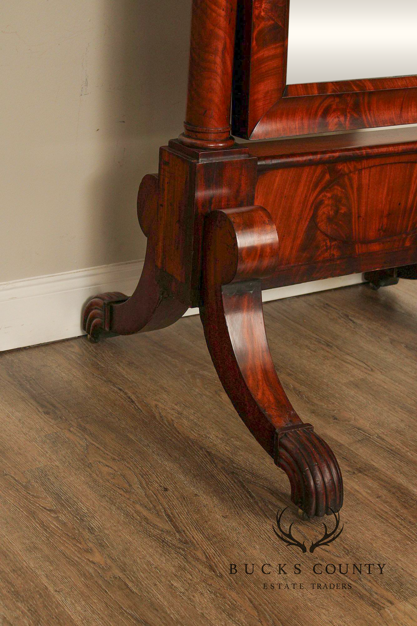 Antique French Empire Mahogany Cheval Mirror