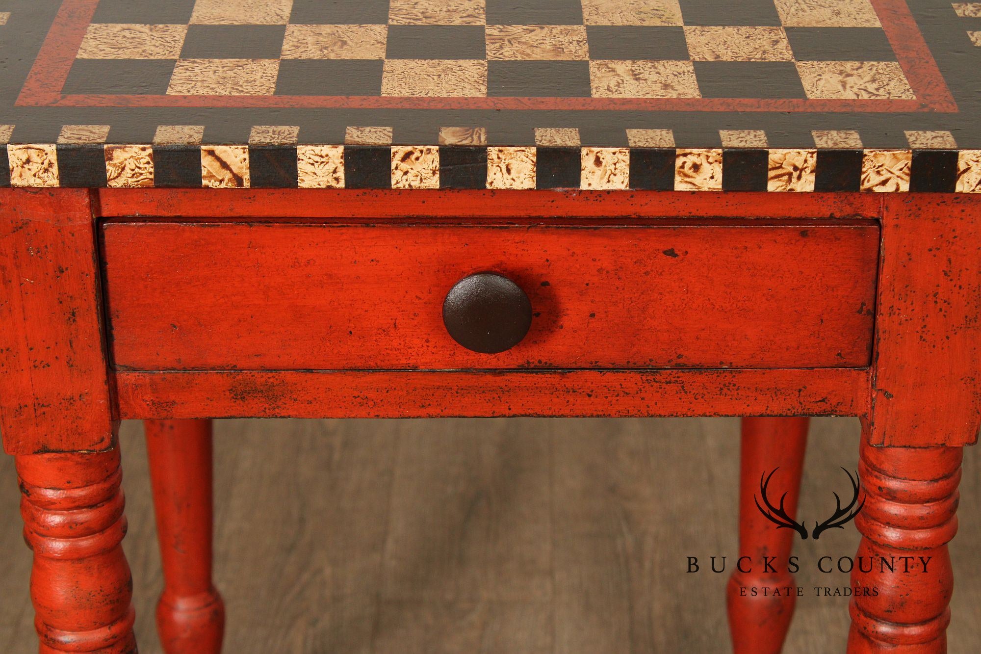 Antique Sheraton Painted Checker Board Top Side Table