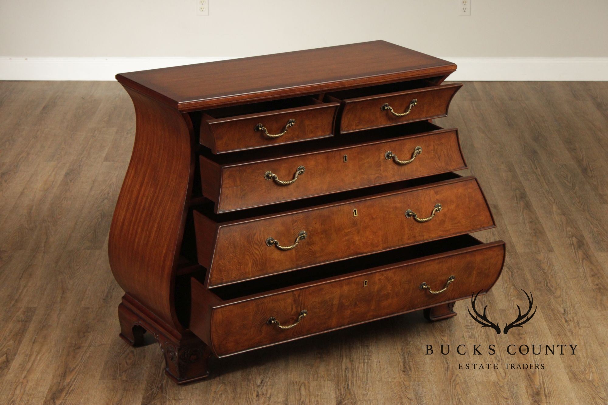 Ethan Allen Townhouse Collection Burlwood Bombe Chest