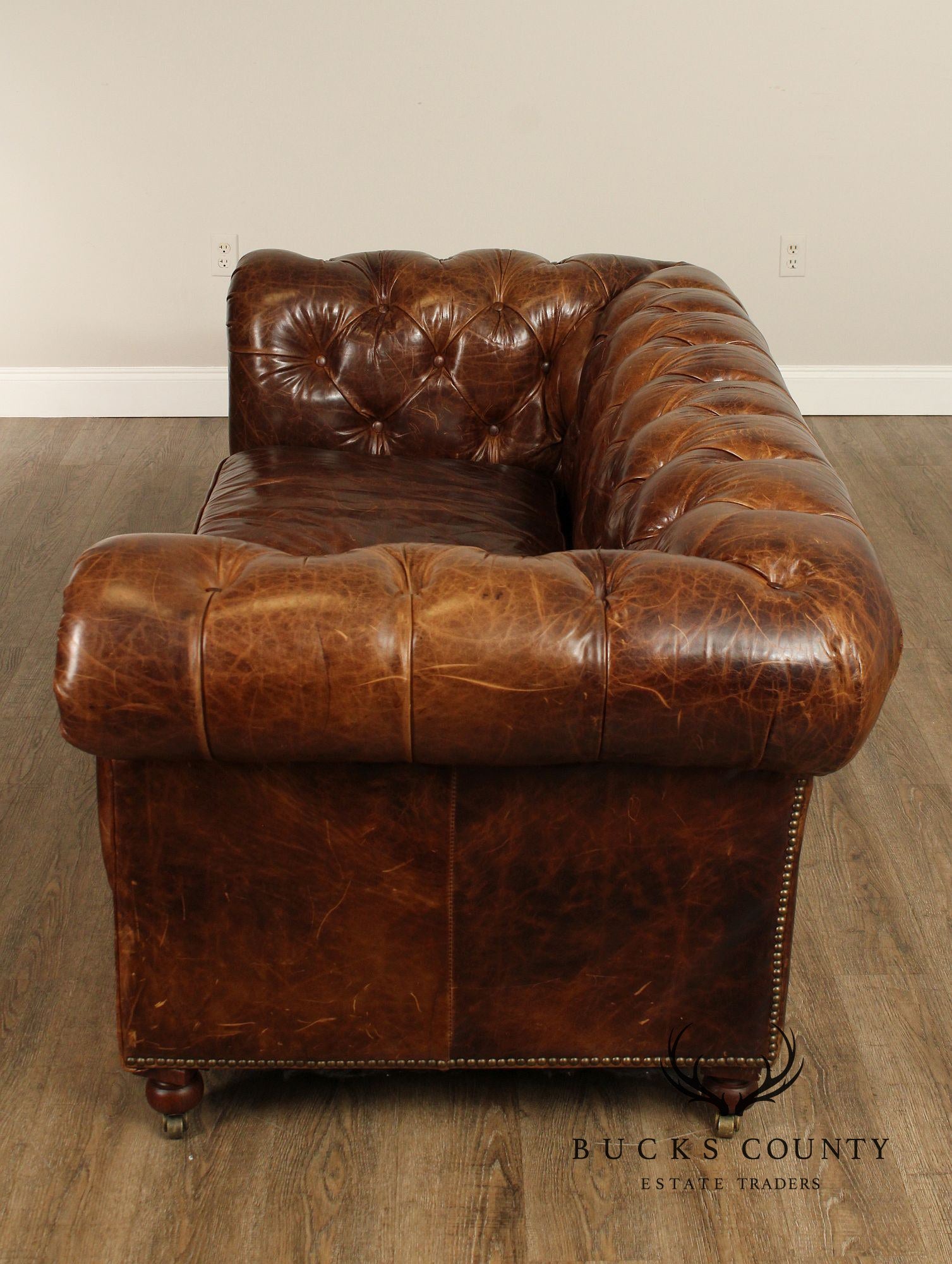 Restoration Hardware Brown Leather 'Kensington' Chesterfield Sofa