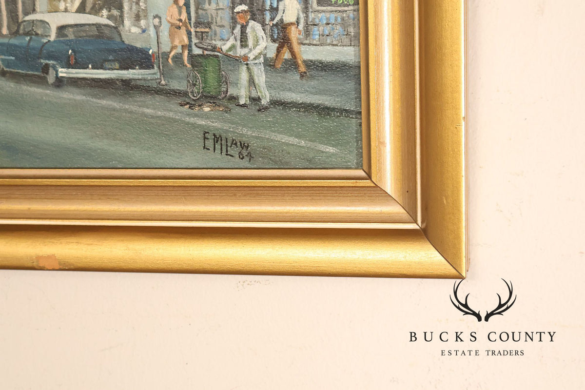 E.M. Law Mid Century Oil Painting, Downtown